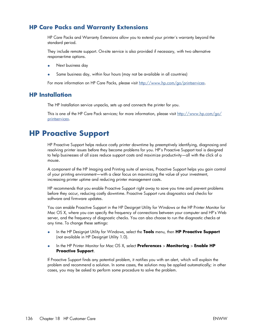 HP T520 manual HP Proactive Support, HP Care Packs and Warranty Extensions, HP Installation 