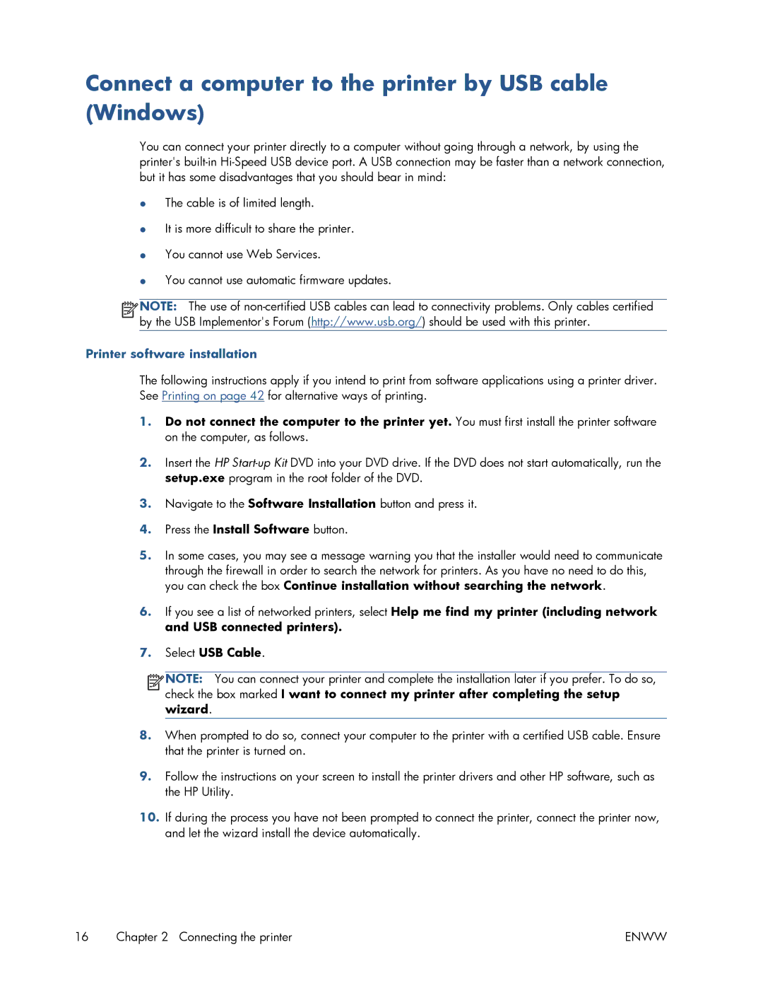 HP T520 manual Connect a computer to the printer by USB cable Windows, Select USB Cable 