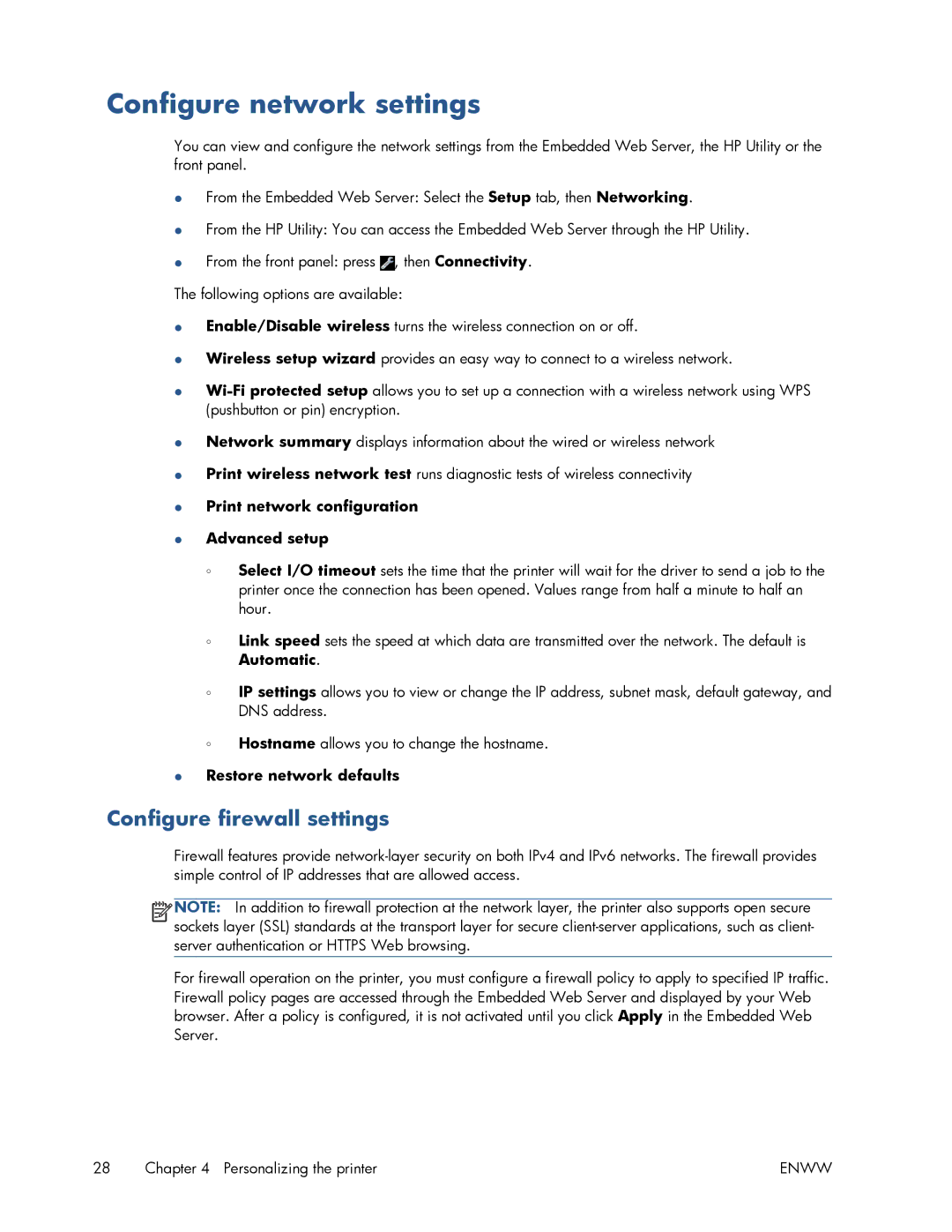 HP T520 manual Configure network settings, Configure firewall settings 