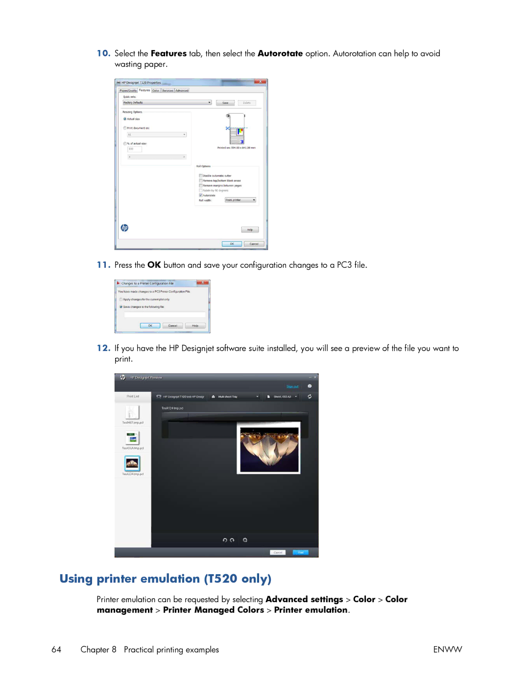 HP manual Using printer emulation T520 only 