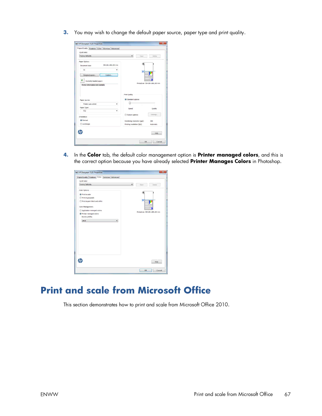 HP T520 manual Print and scale from Microsoft Office 