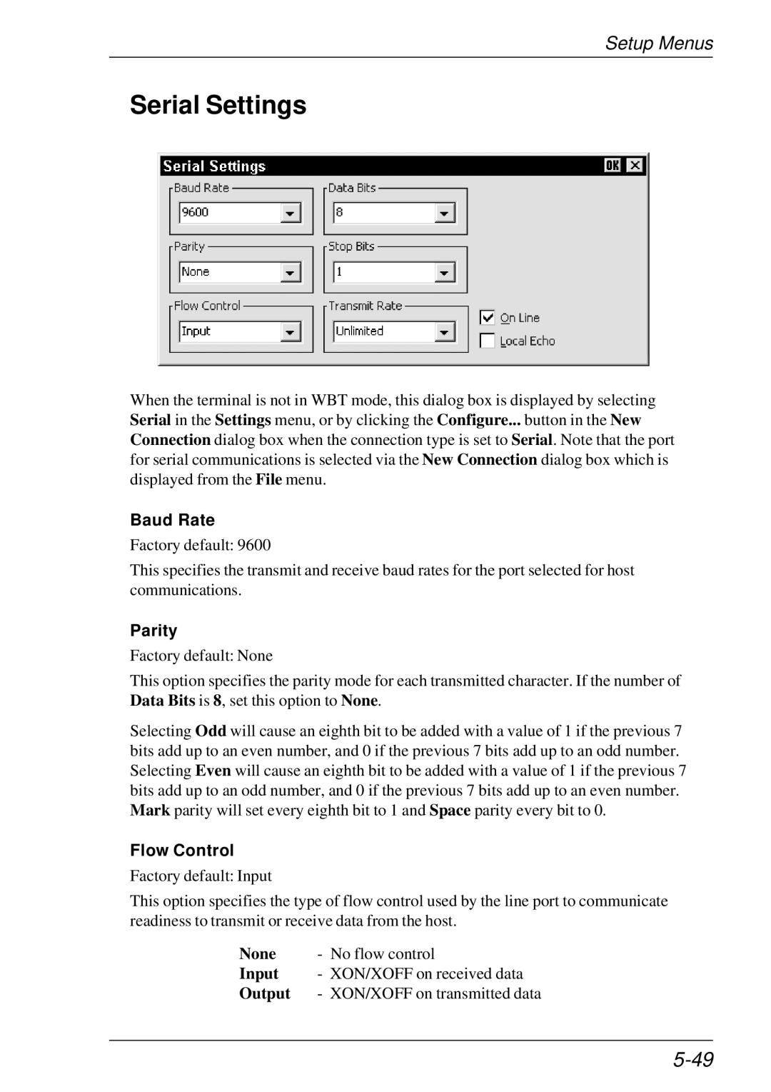 HP t5510 manual Serial Settings, Baud Rate 