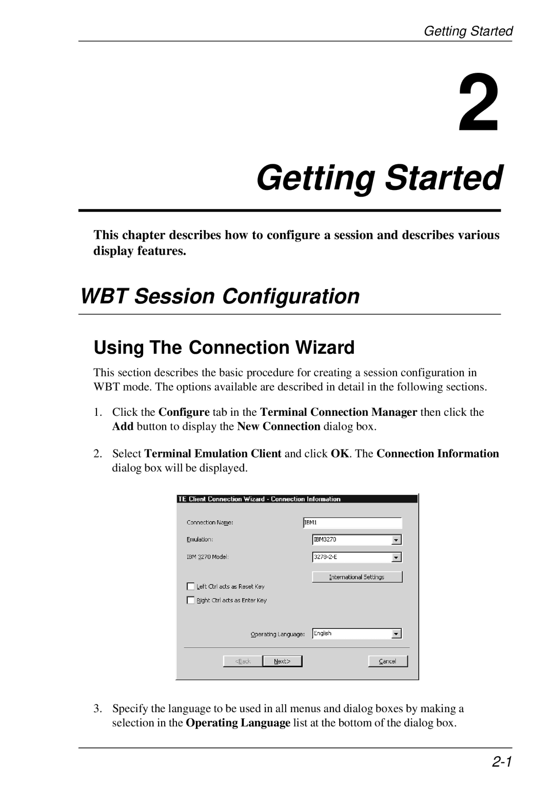 HP t5510 manual Getting Started, WBT Session Configuration, Using The Connection Wizard 