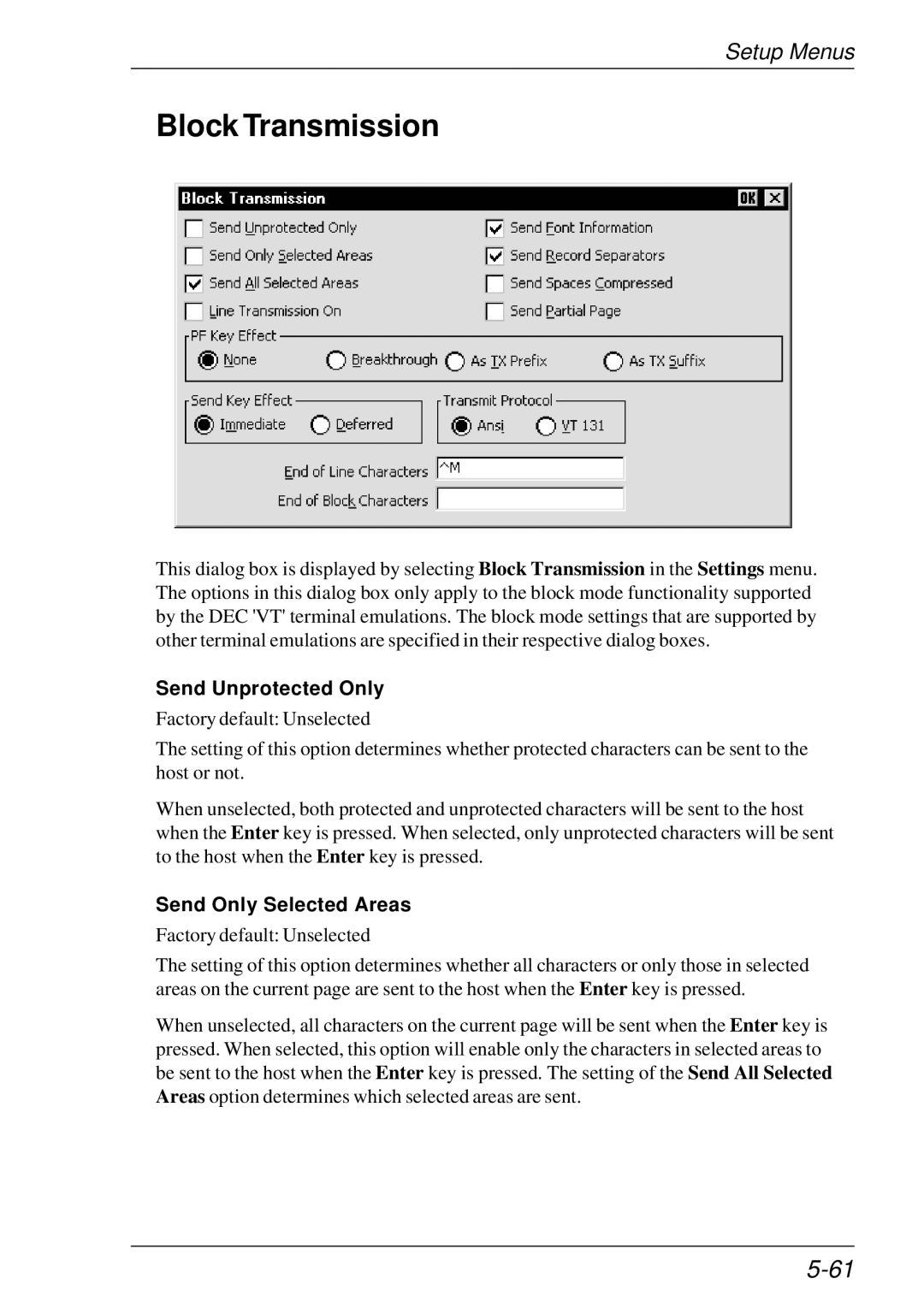 HP t5510 manual Block Transmission, Send Unprotected Only, Send Only Selected Areas 