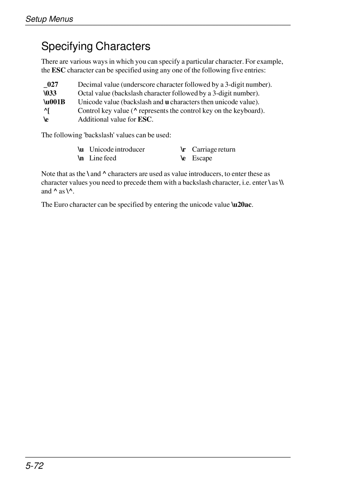 HP t5510 manual Specifying Characters 