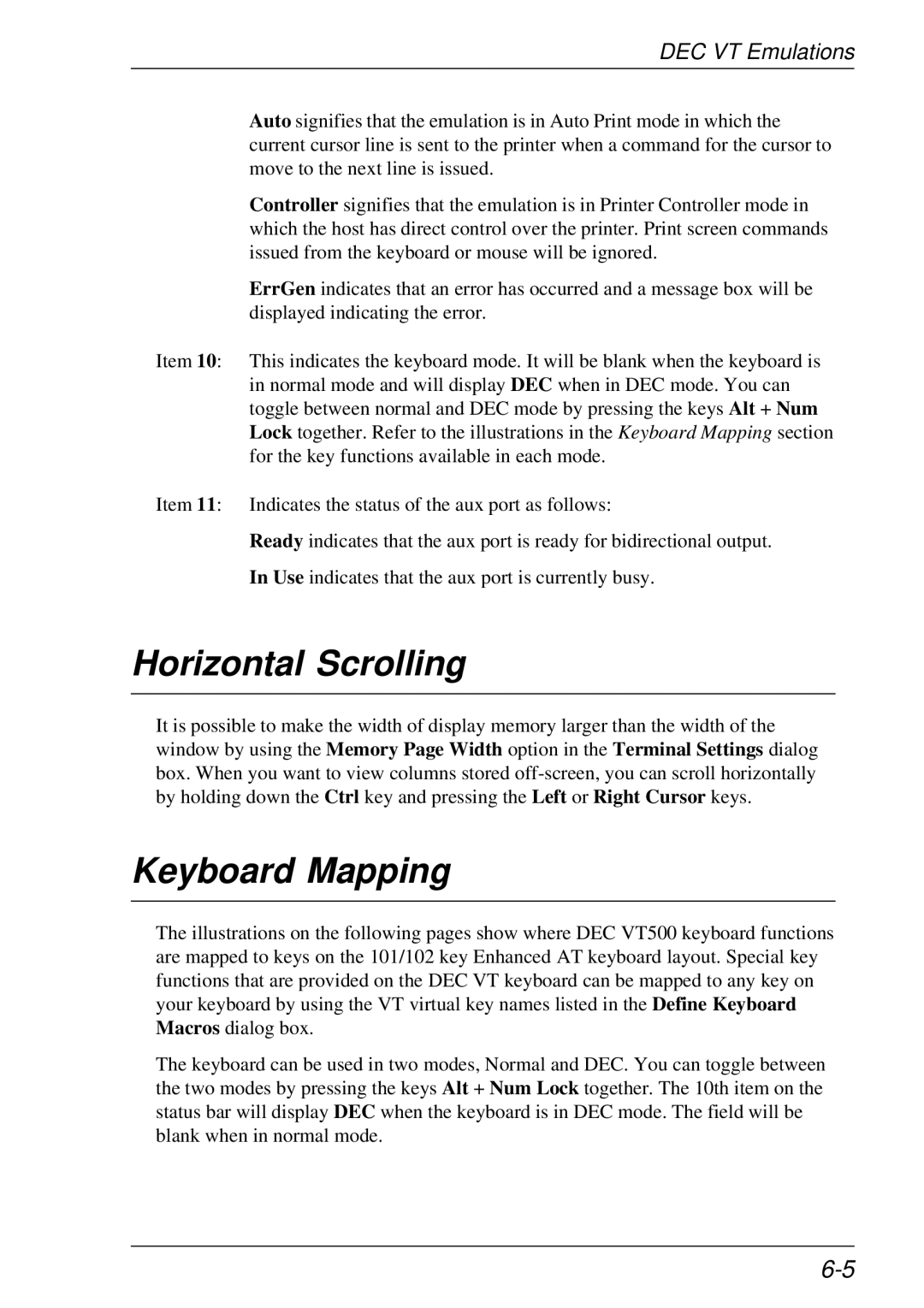 HP t5510 manual Horizontal Scrolling, Keyboard Mapping 