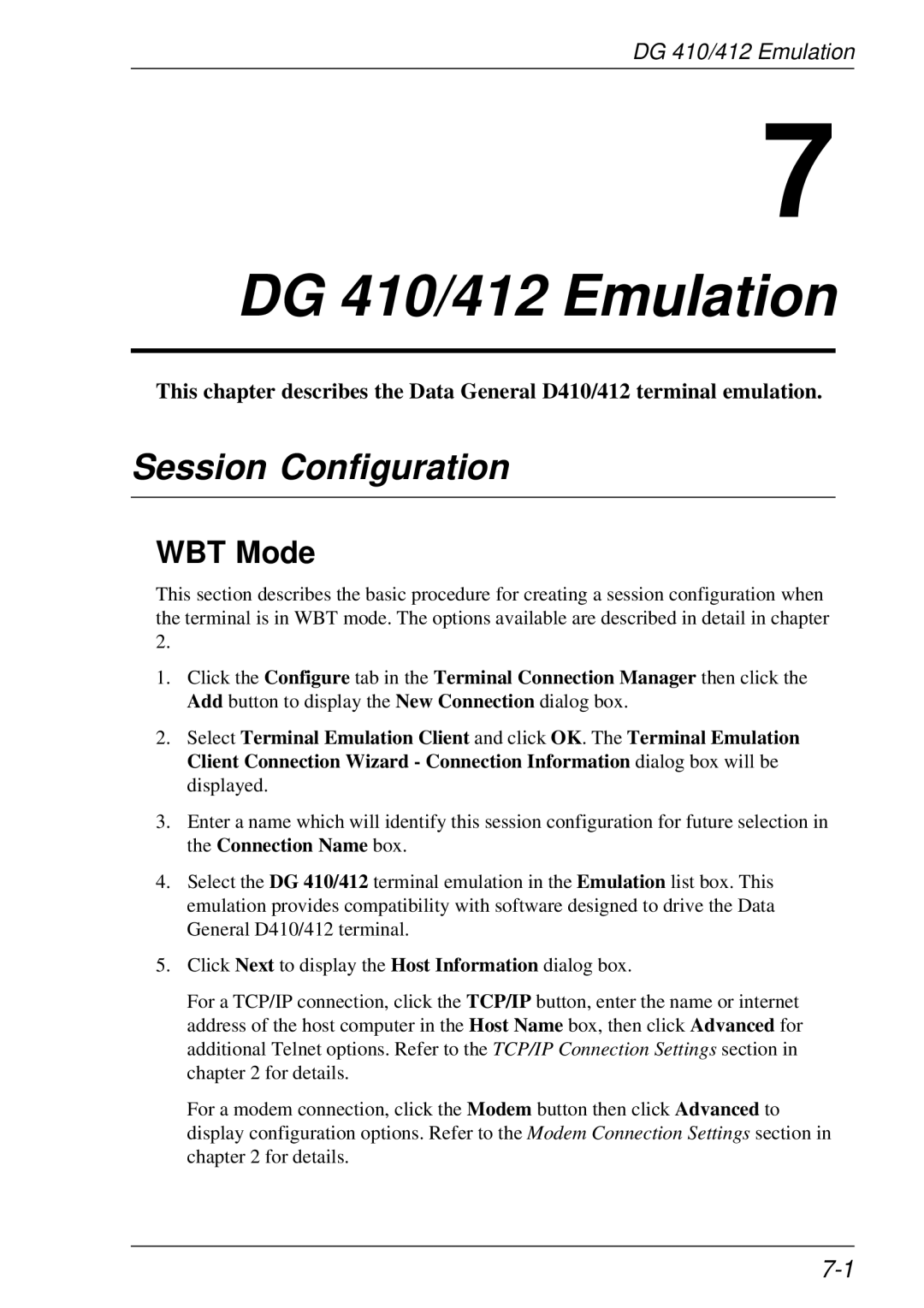 HP t5510 manual DG 410/412 Emulation, Session Configuration 