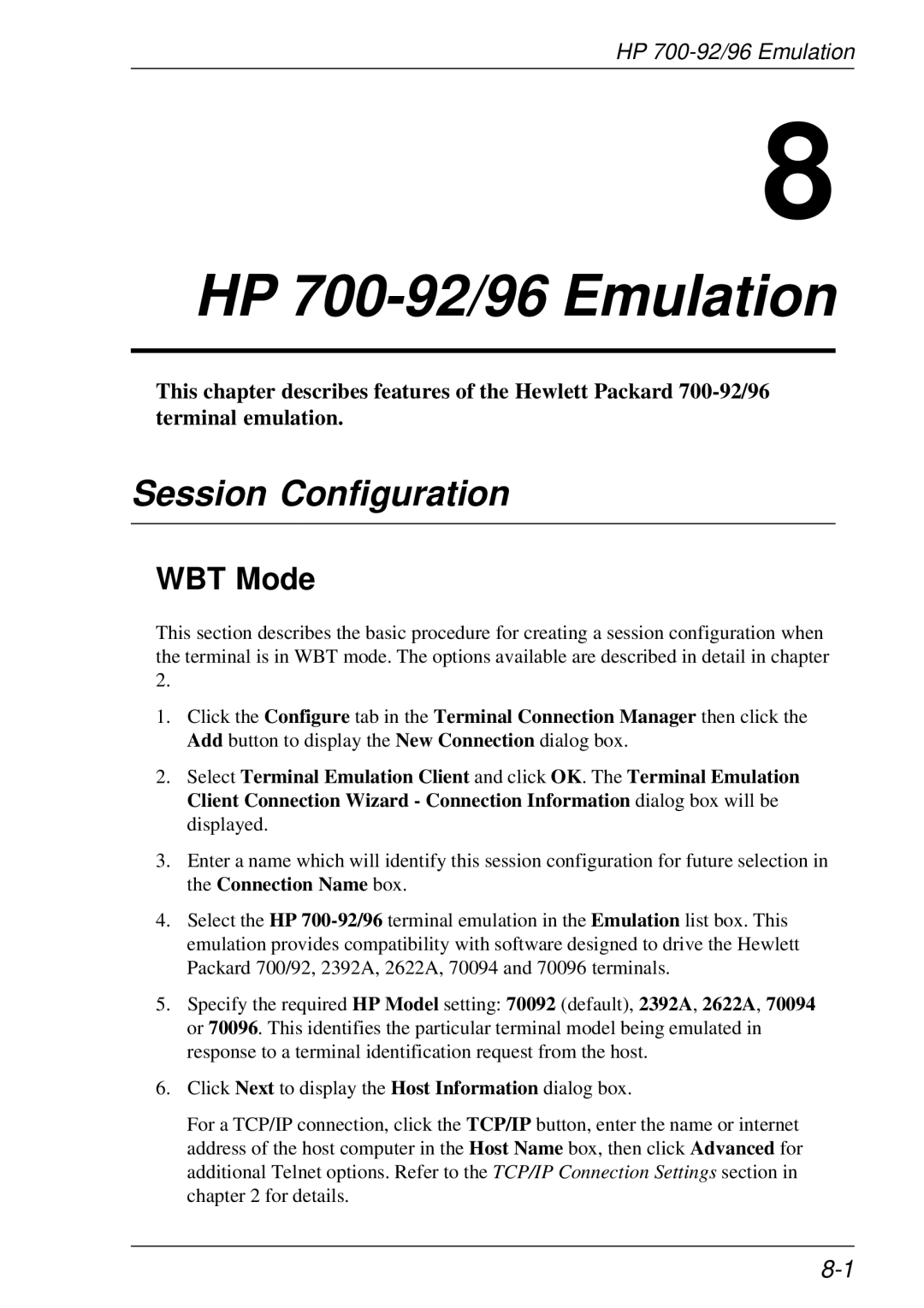 HP t5510 manual HP 700-92/96 Emulation, Session Configuration 