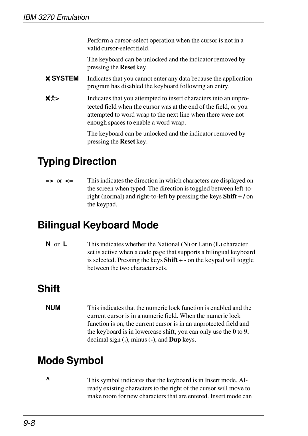 HP t5510 manual Typing Direction, Bilingual Keyboard Mode, Shift, Mode Symbol, Or L 