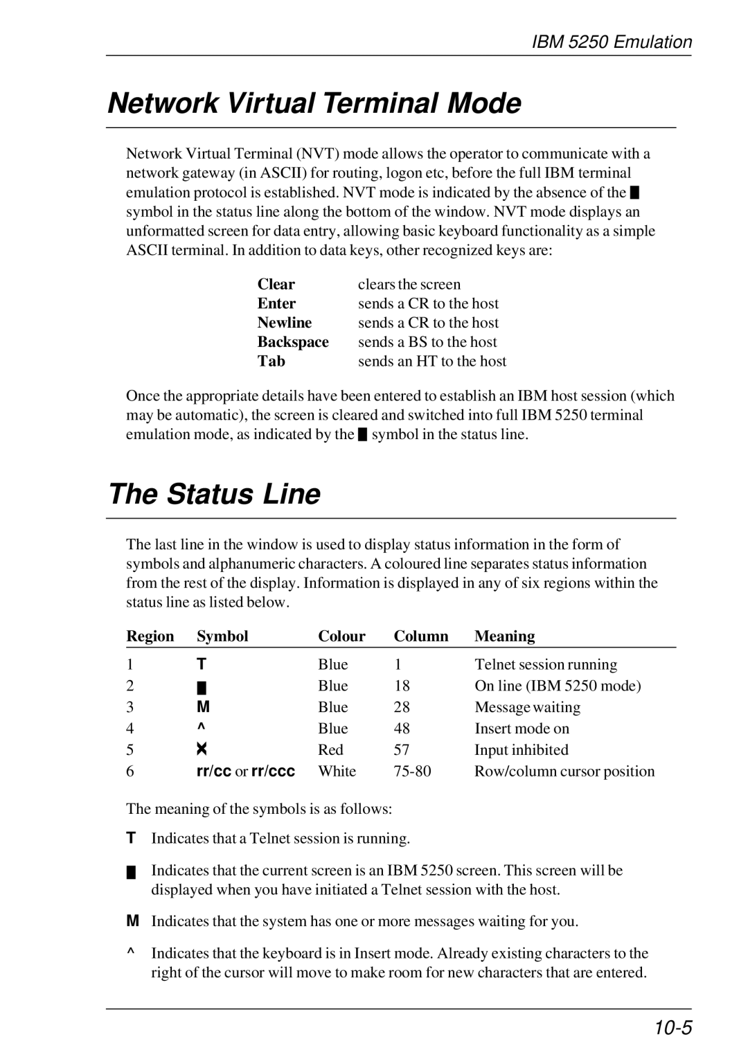 HP t5510 manual 10-5, Region Symbol Colour Column Meaning 