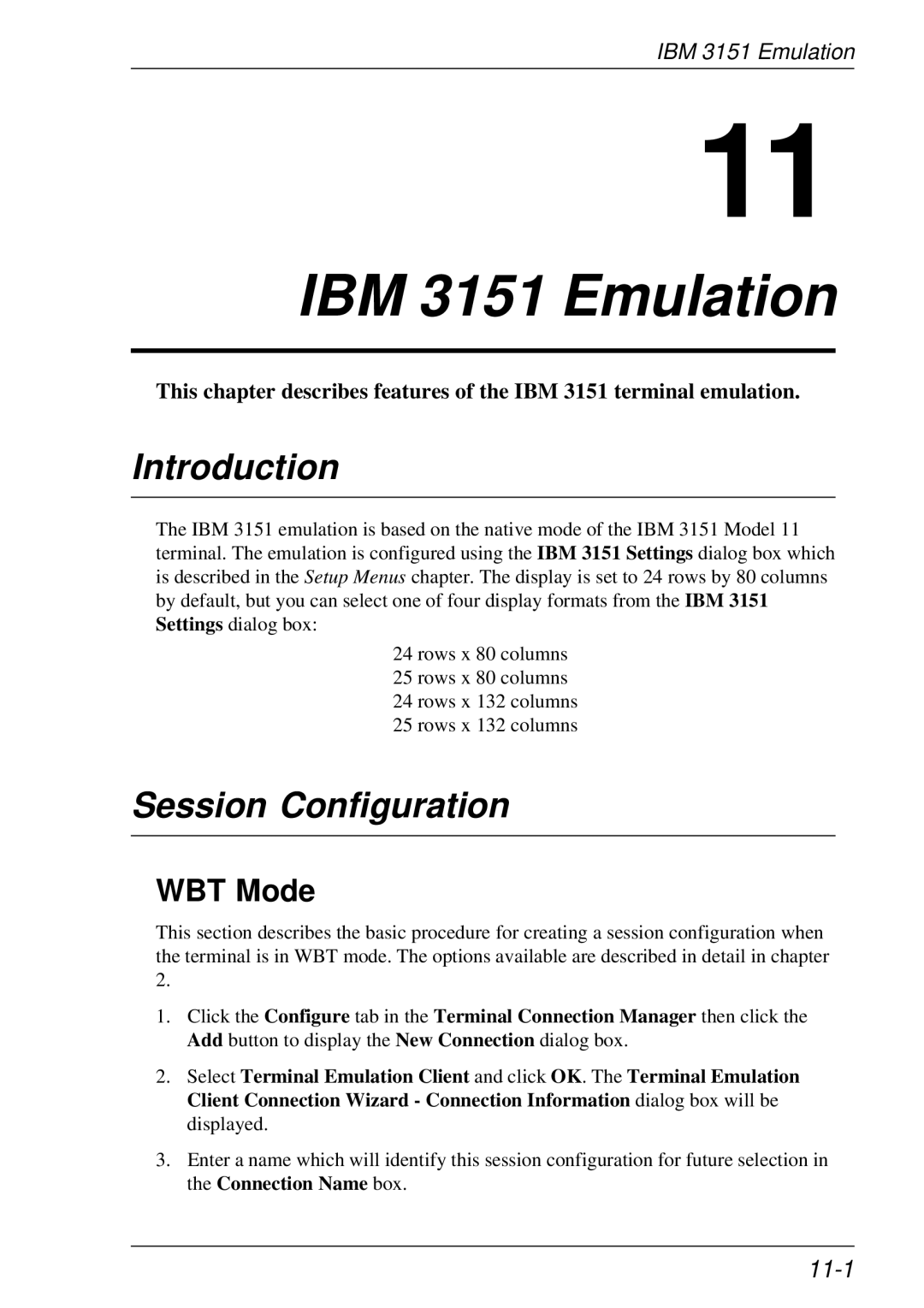 HP t5510 manual IBM 3151 Emulation, 11-1 