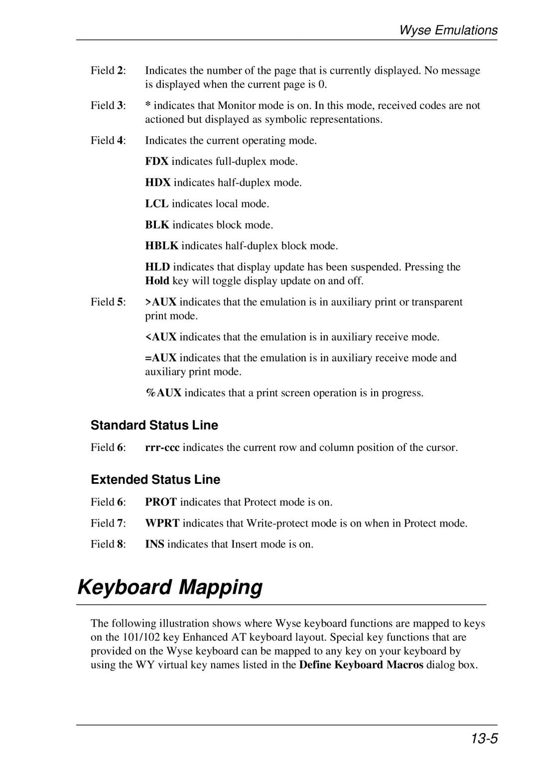 HP t5510 manual 13-5, Standard Status Line, Extended Status Line 