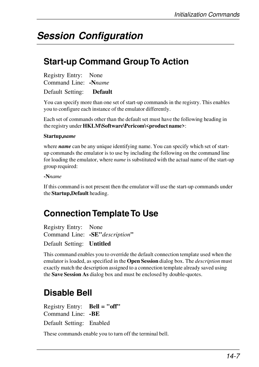 HP t5510 manual Start-up Command Group To Action, Connection Template To Use, Disable Bell, 14-7 