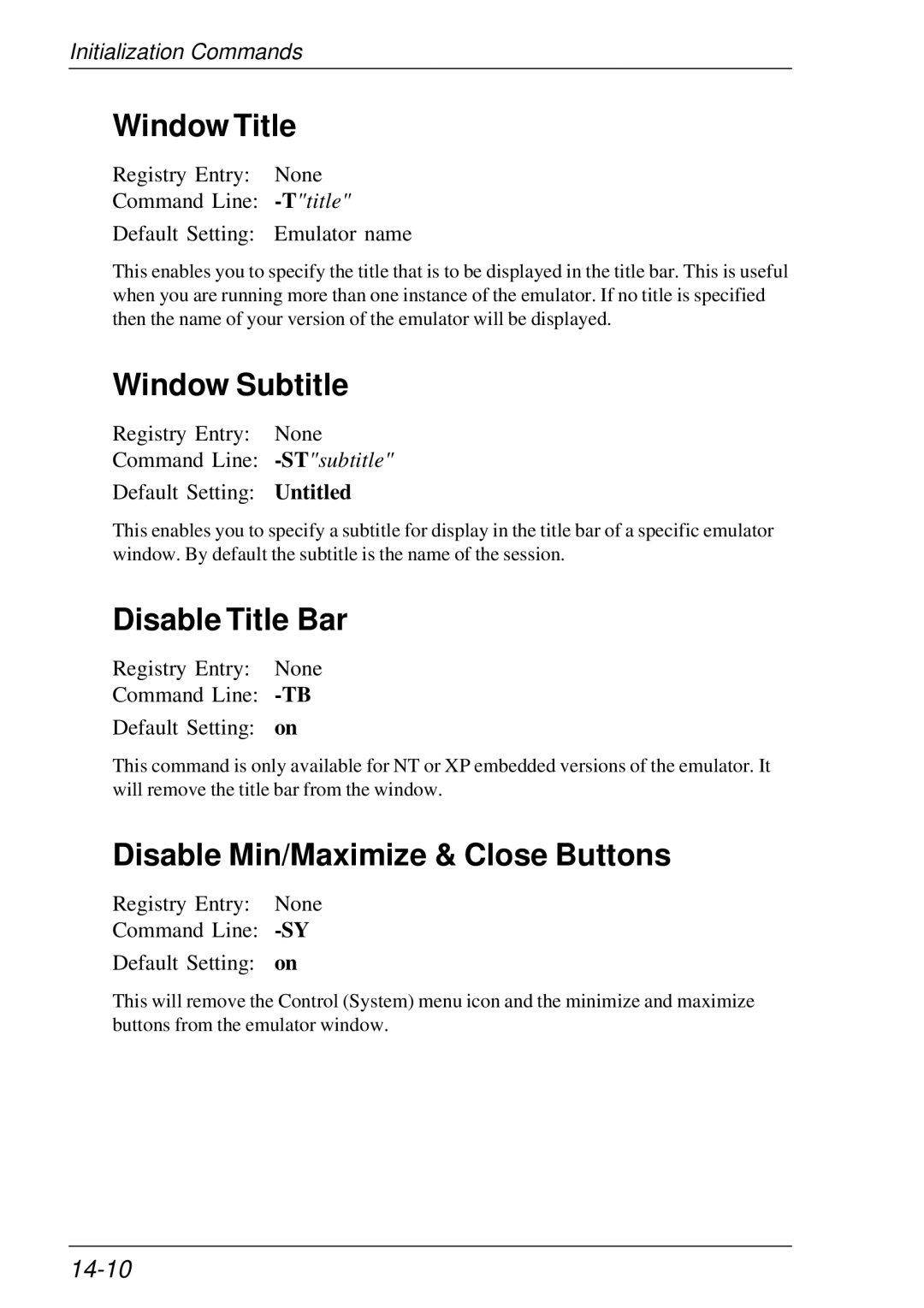 HP t5510 manual Window Title, Window Subtitle, Disable Title Bar, Disable Min/Maximize & Close Buttons, 14-10 