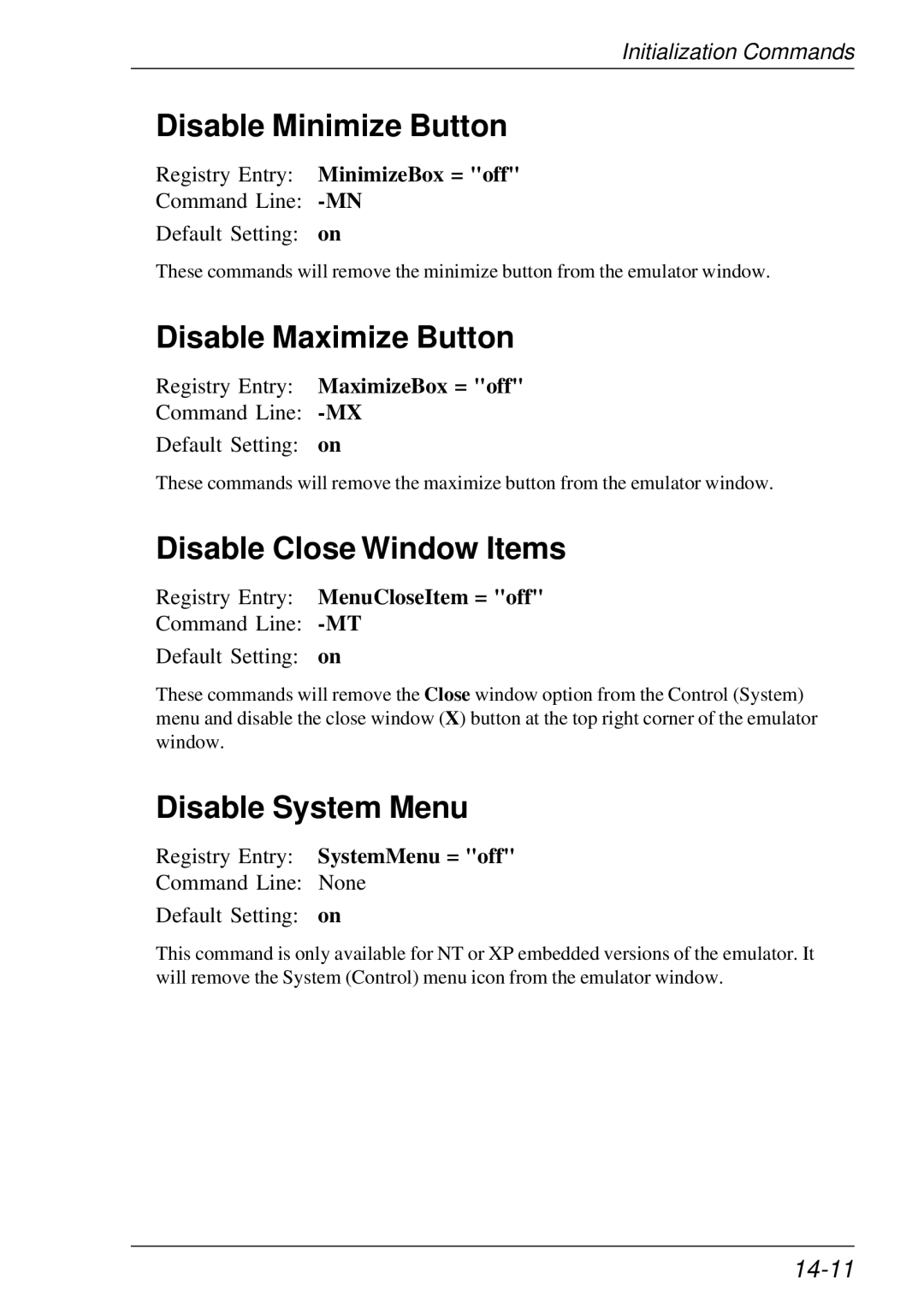 HP t5510 manual Disable Minimize Button, Disable Maximize Button, Disable Close Window Items, Disable System Menu, 14-11 