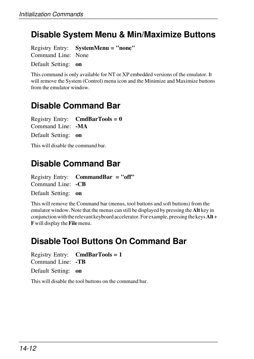 HP t5510 manual Disable System Menu & Min/Maximize Buttons, Disable Command Bar, Disable Tool Buttons On Command Bar, 14-12 