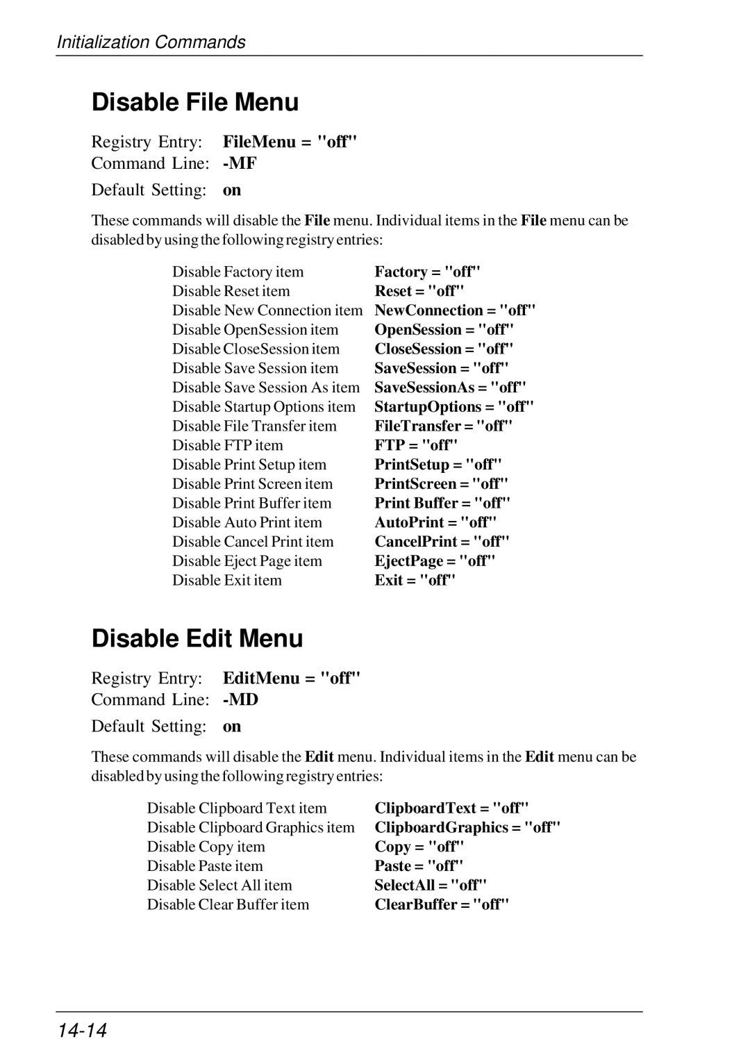 HP t5510 manual Disable File Menu, Disable Edit Menu, 14-14 