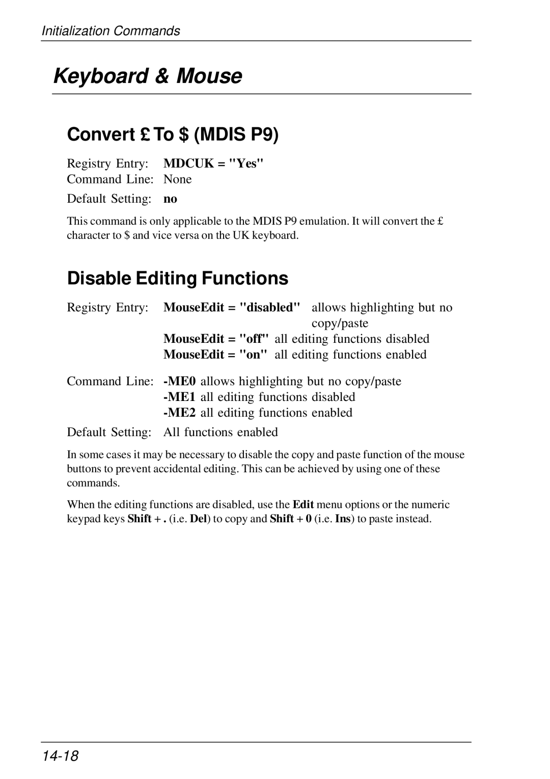 HP t5510 manual Keyboard & Mouse, Convert £ To $ Mdis P9, Disable Editing Functions, 14-18 