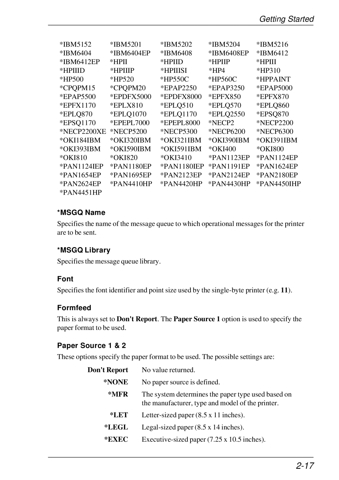 HP t5510 manual Msgq Name, Msgq Library, Font, Formfeed, Paper Source 1 