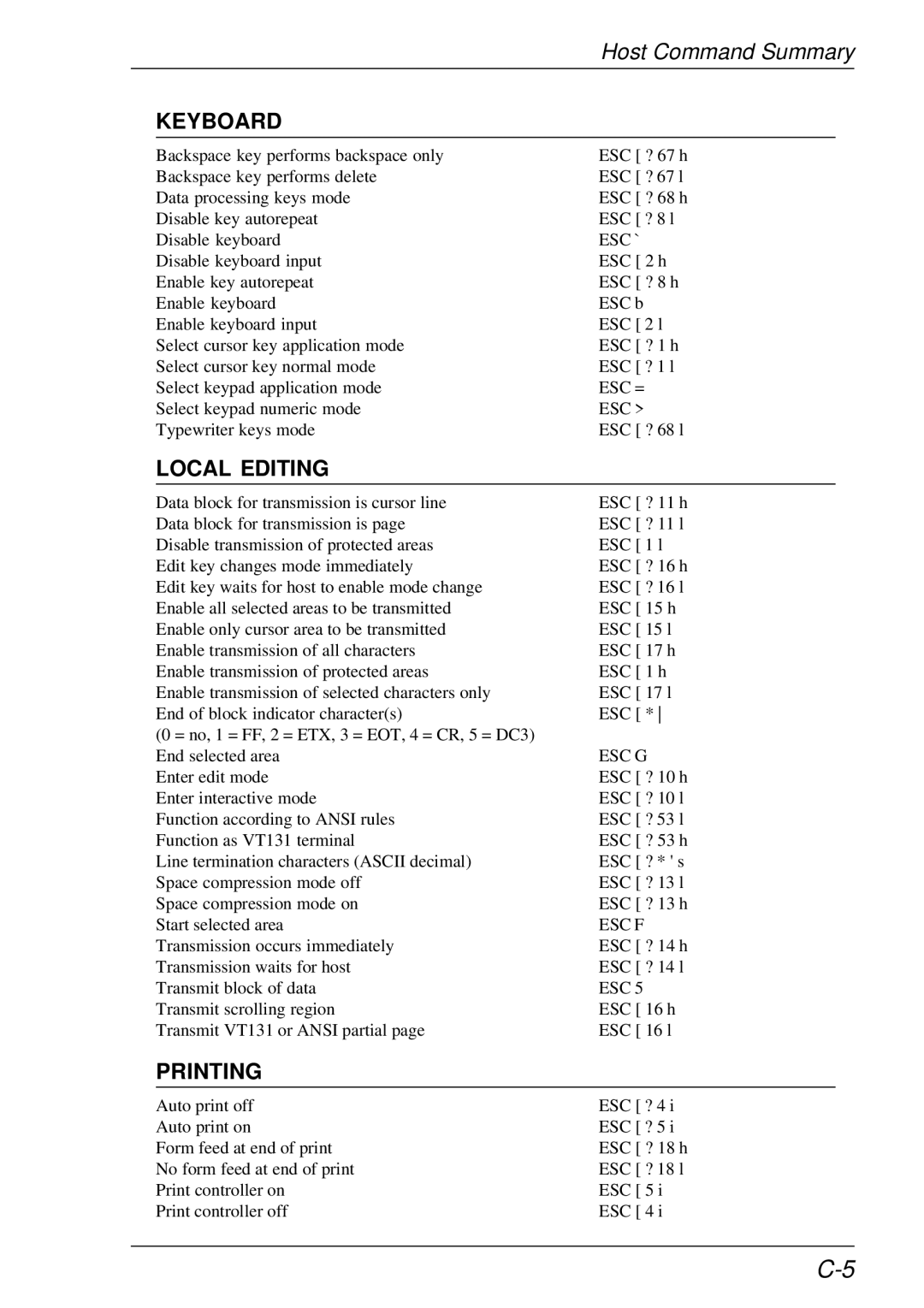 HP t5510 manual Keyboard, Local Editing, Esc ` 