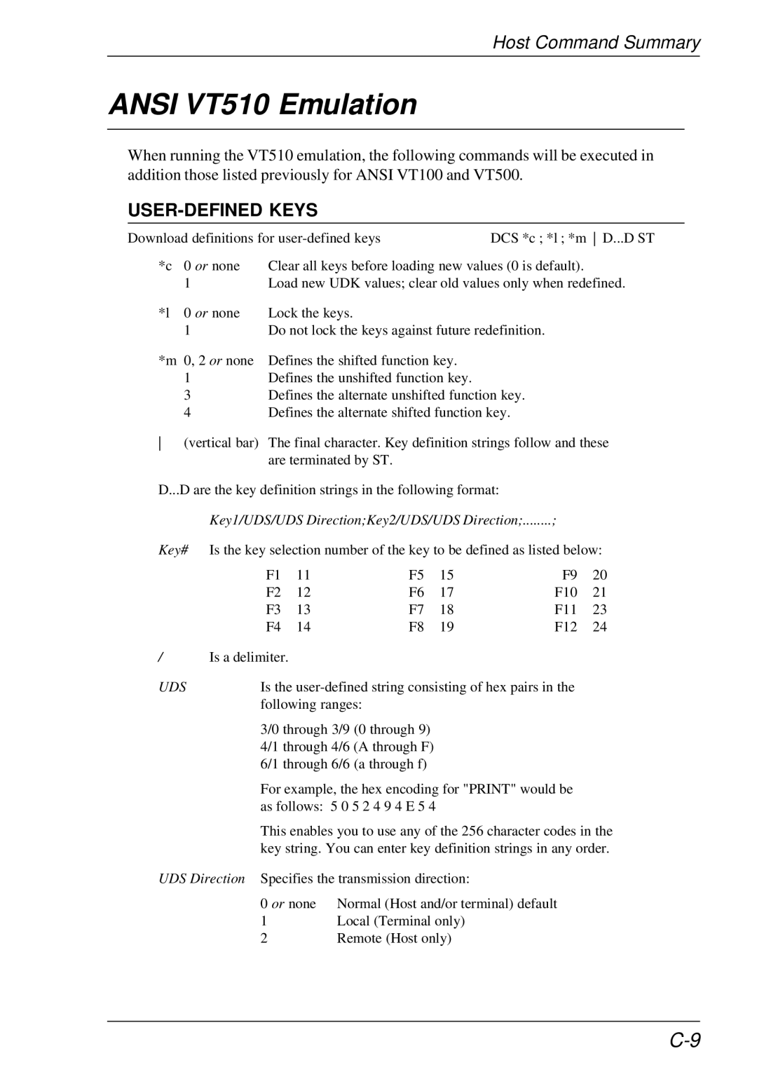 HP t5510 manual Ansi VT510 Emulation, USER-DEFINED Keys 