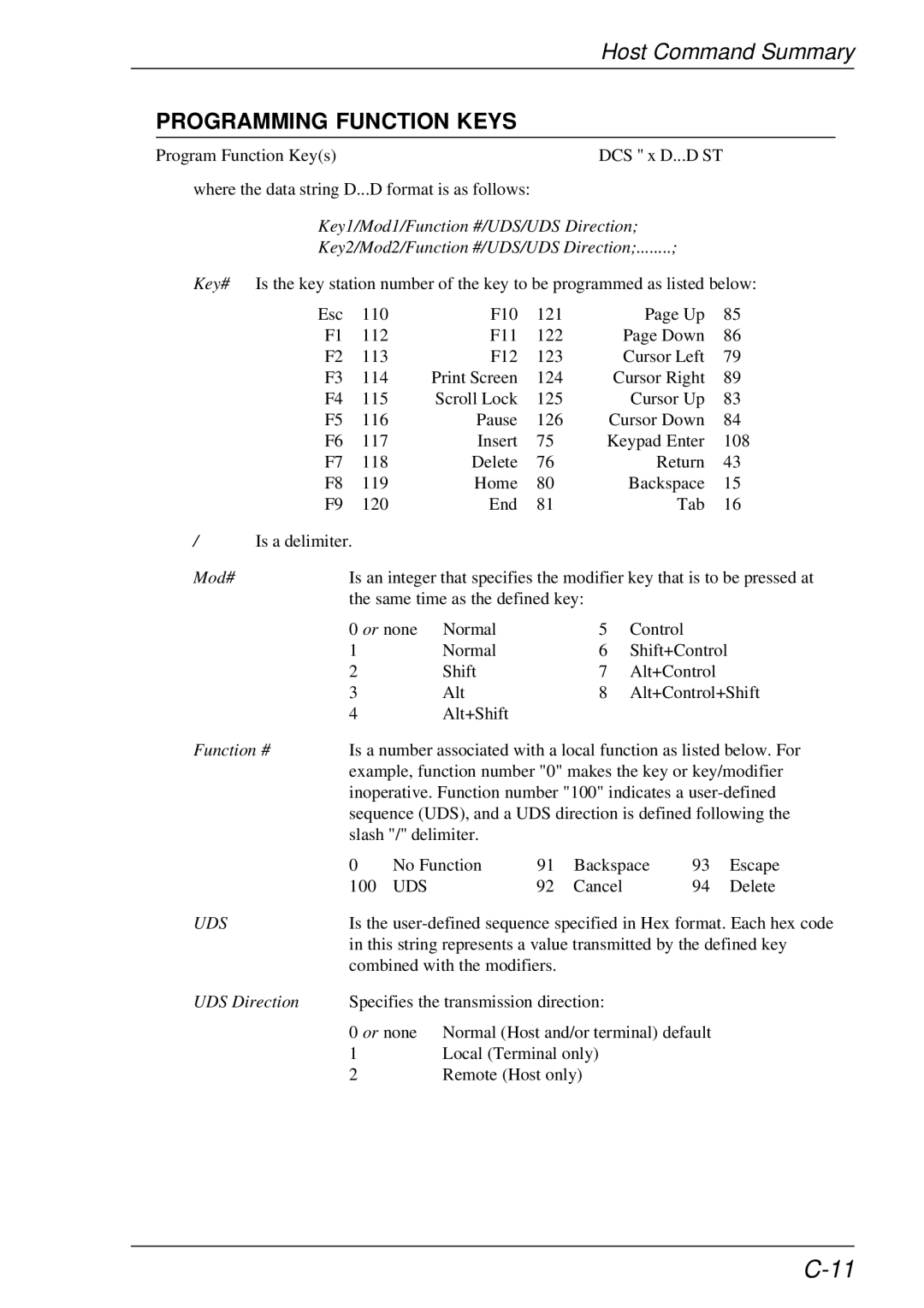 HP t5510 manual Programming Function Keys, Key1/Mod1/Function #/UDS/UDS Direction 