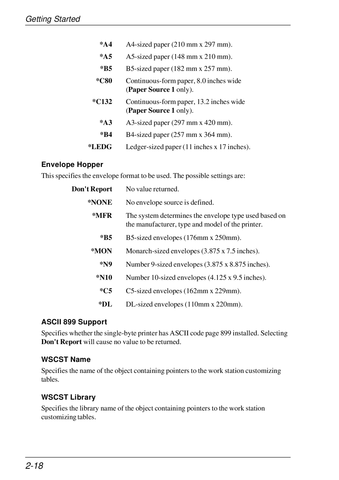 HP t5510 manual Envelope Hopper, Ascii 899 Support, Wscst Name, Wscst Library 