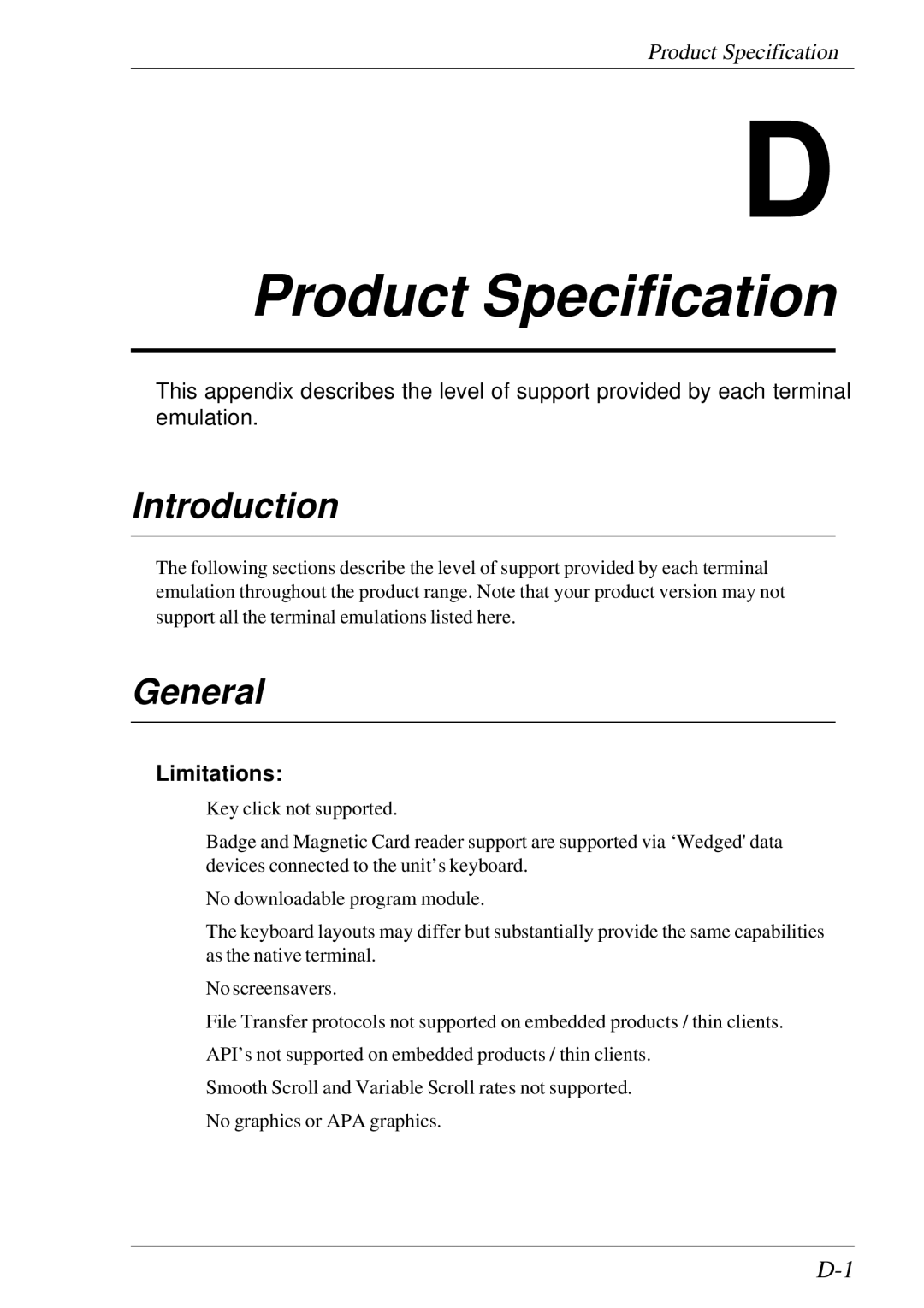 HP t5510 manual Product Specification, General, Limitations 