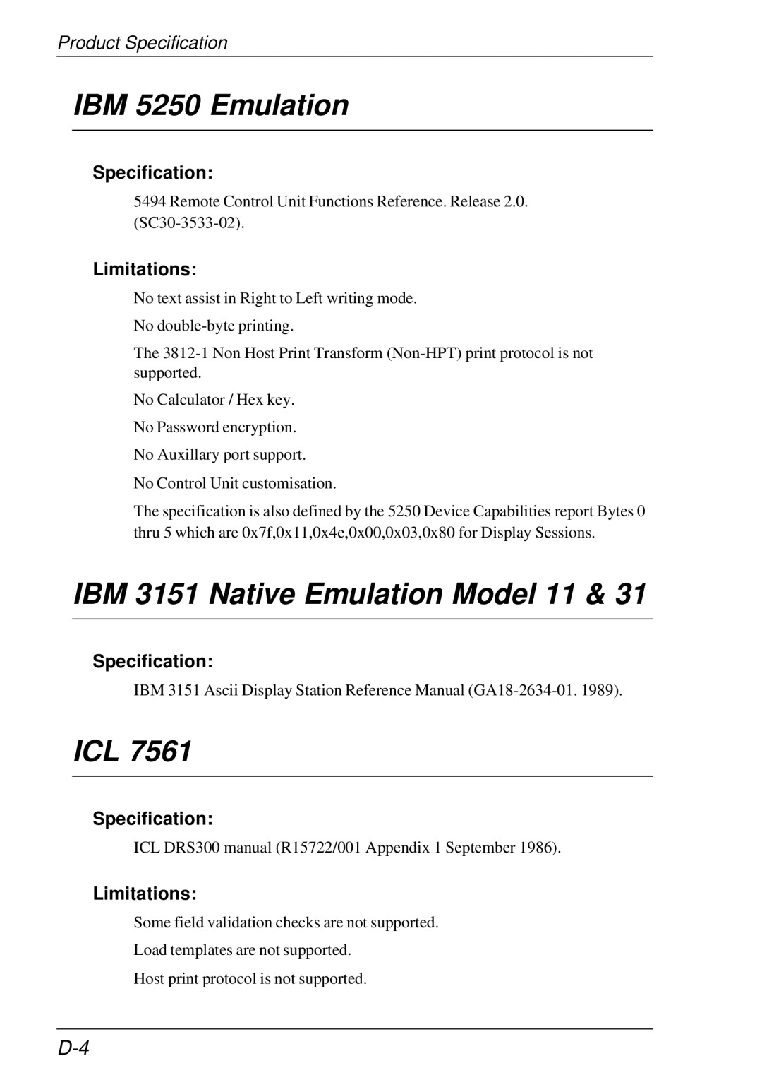 HP t5510 manual IBM 5250 Emulation, IBM 3151 Native Emulation Model 11, Icl 