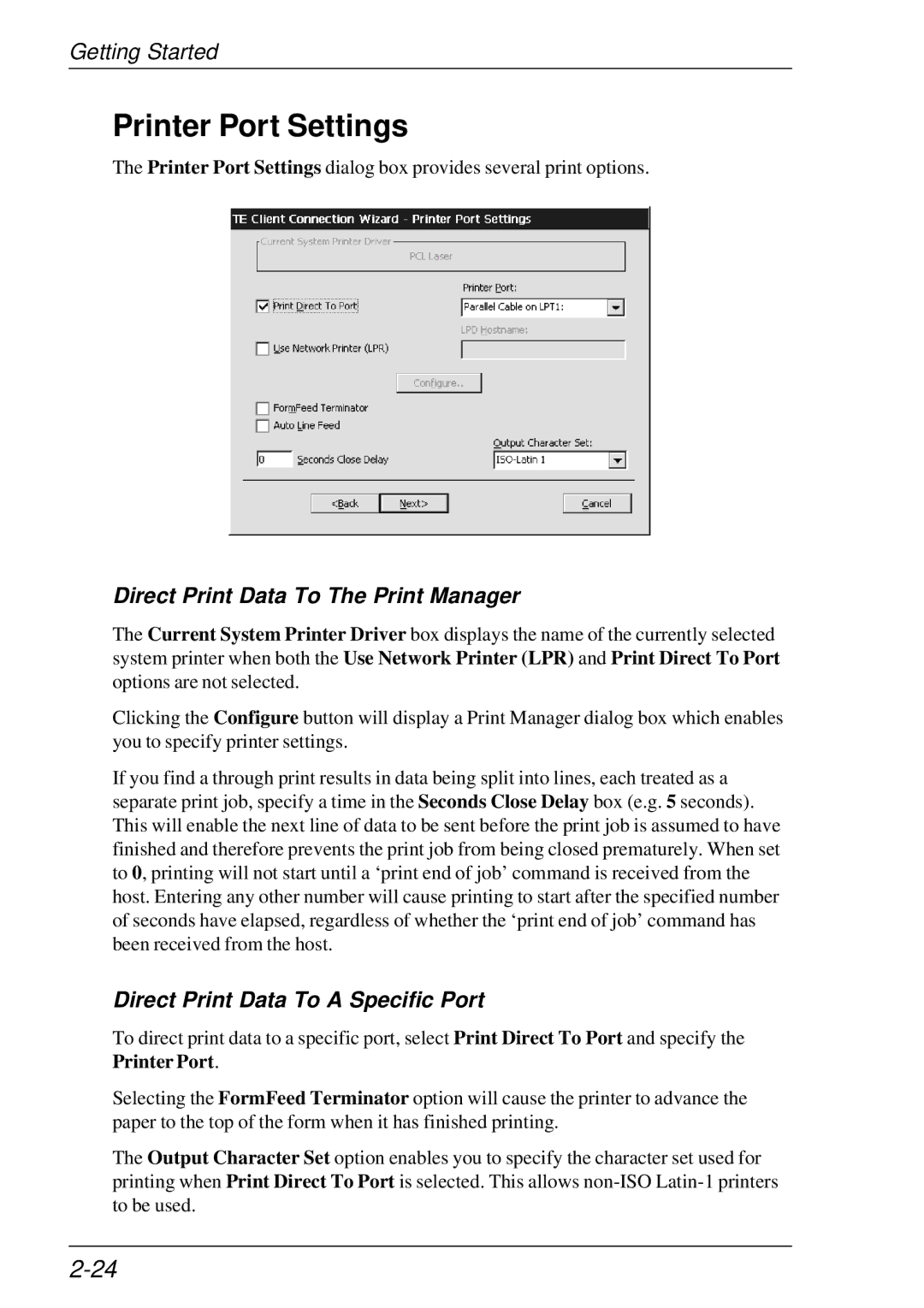 HP t5510 manual Printer Port Settings, Direct Print Data To The Print Manager 