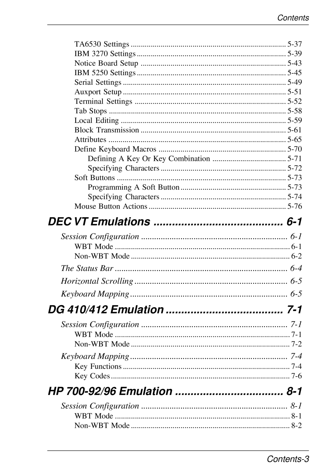 HP t5510 manual DEC VT Emulations, Contents-3 