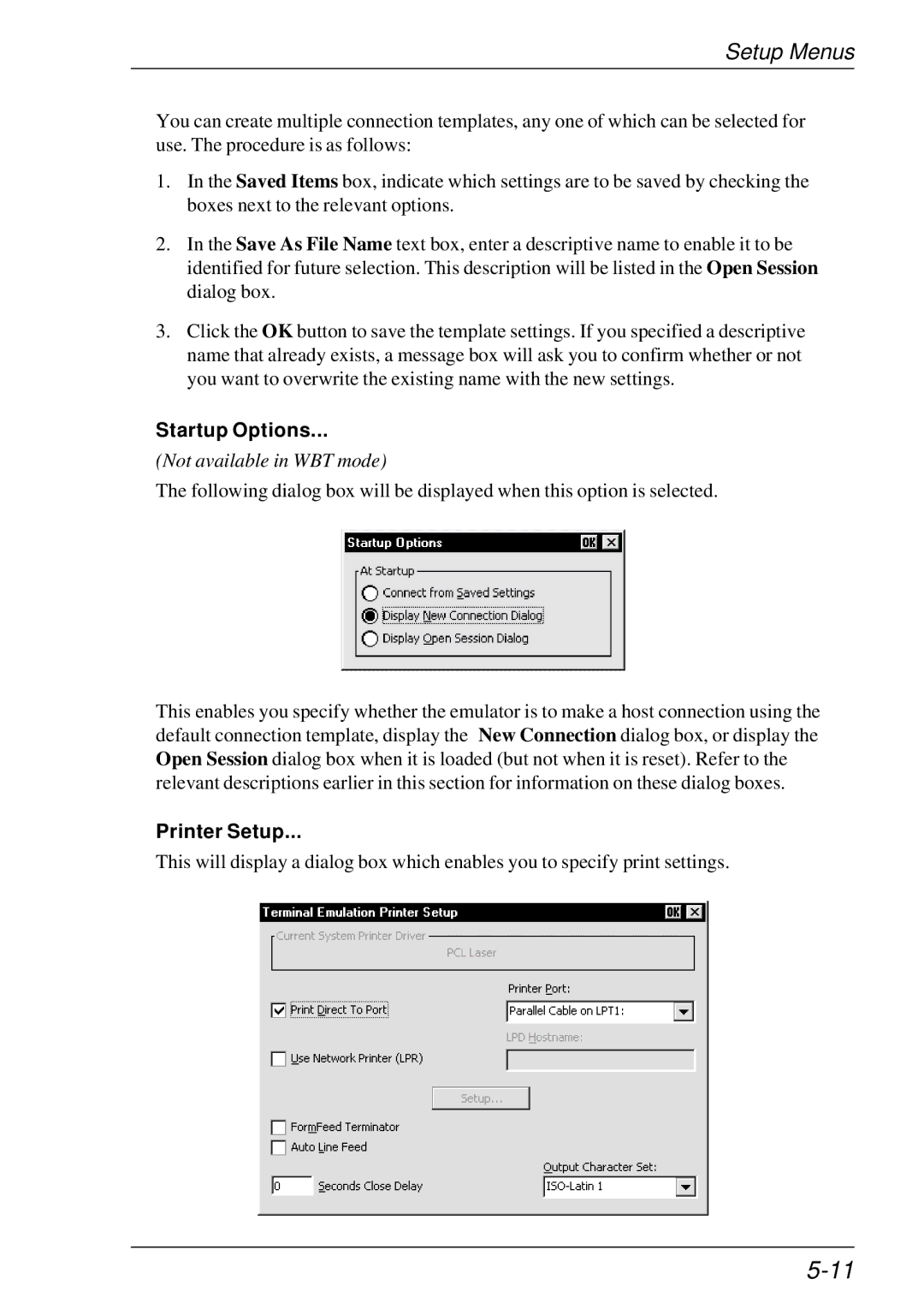 HP t5510 manual Startup Options, Printer Setup 