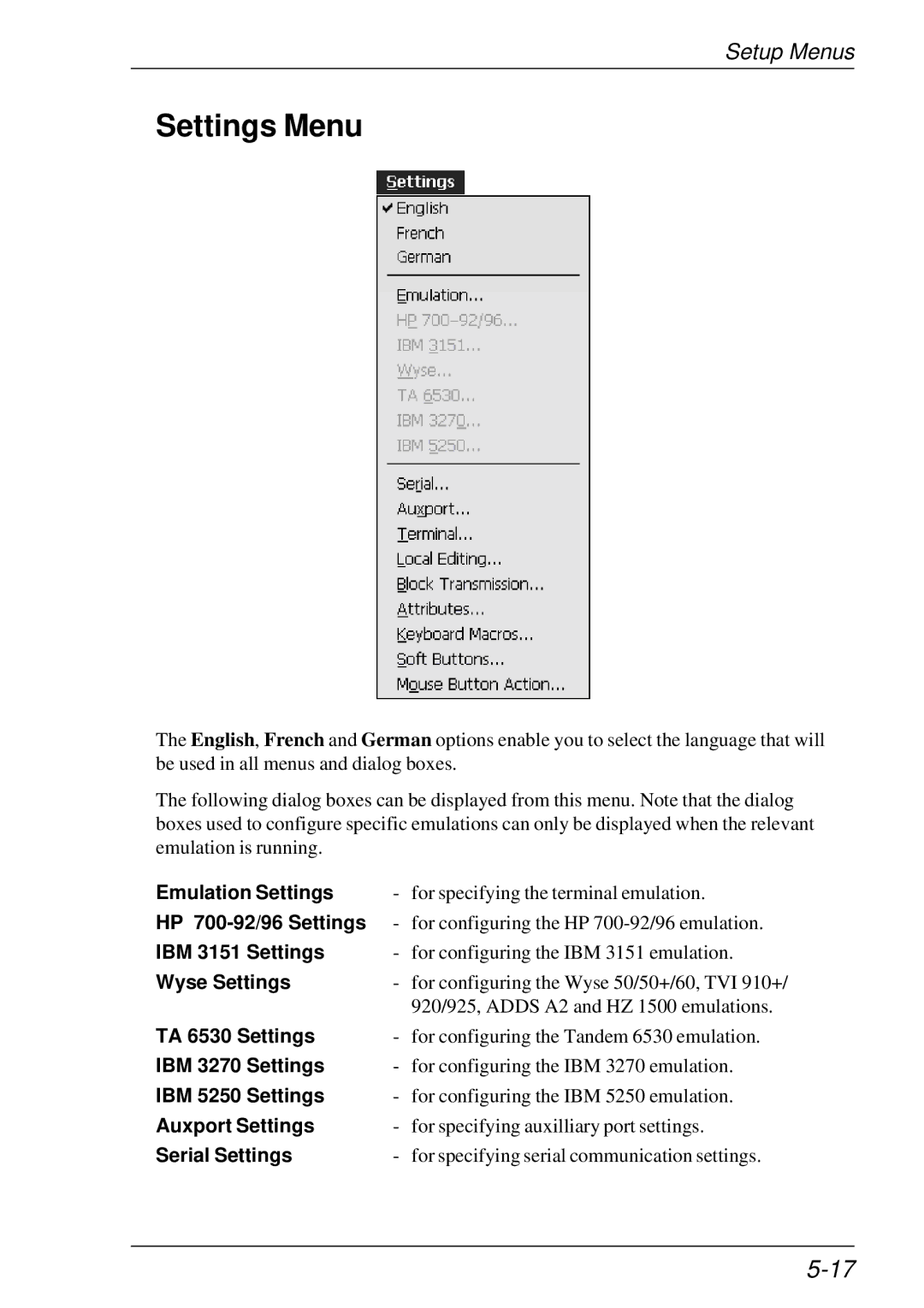 HP t5510 manual Settings Menu 