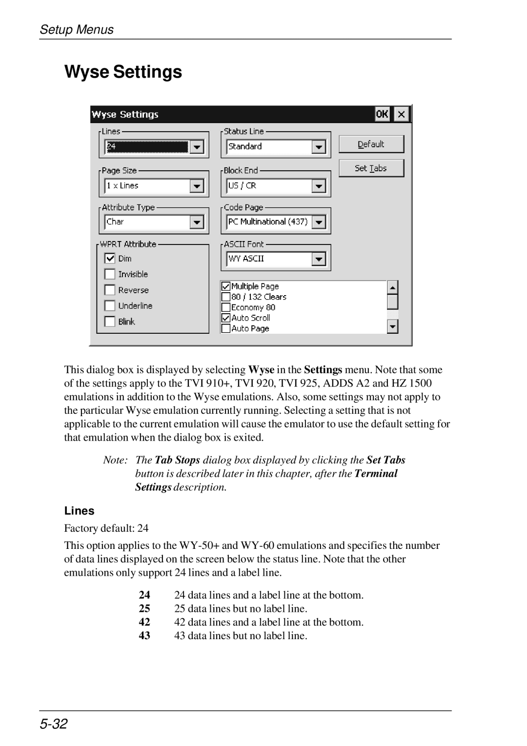 HP t5510 manual Wyse Settings, Lines 