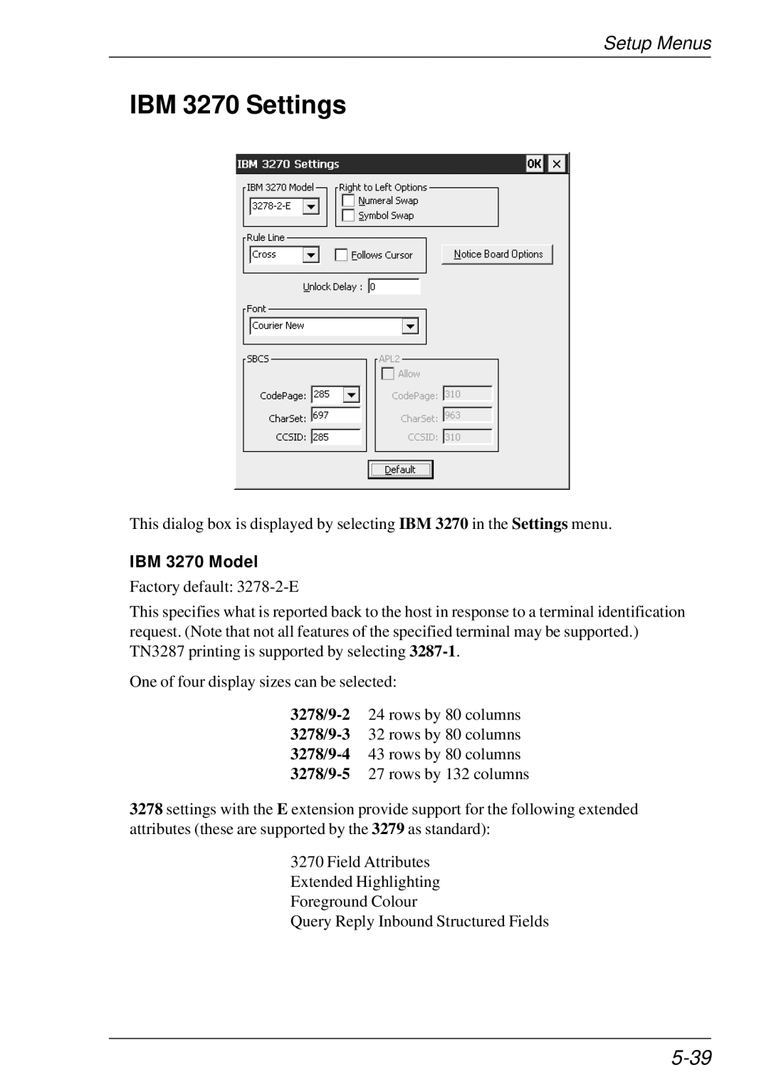 HP t5510 manual IBM 3270 Settings, IBM 3270 Model 