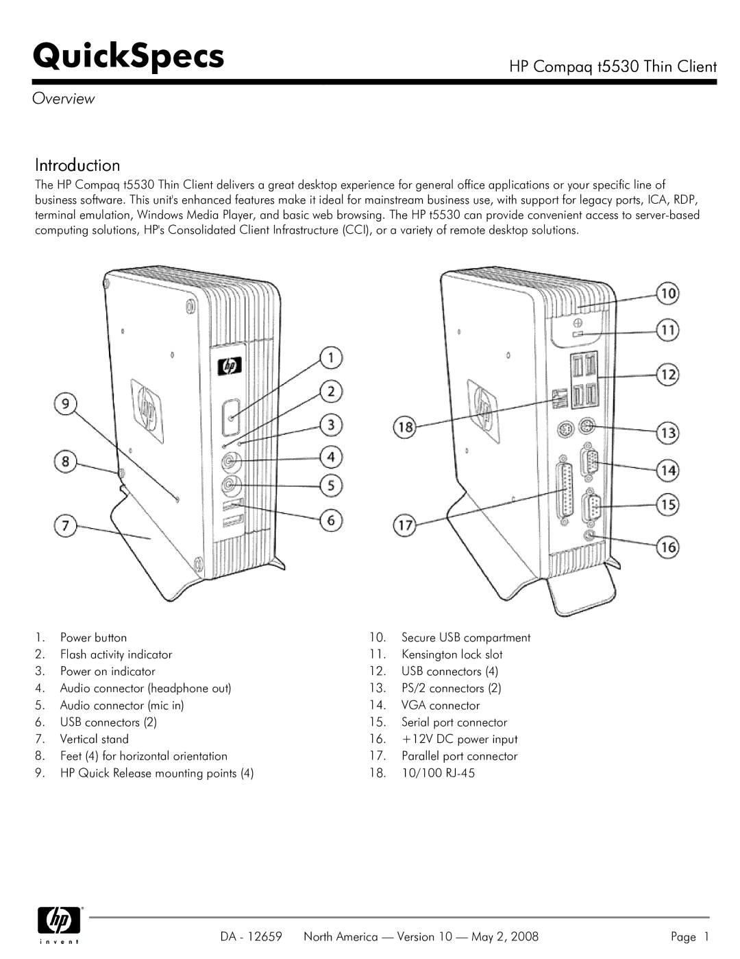 HP t5530 manual QuickSpecs, Overview 