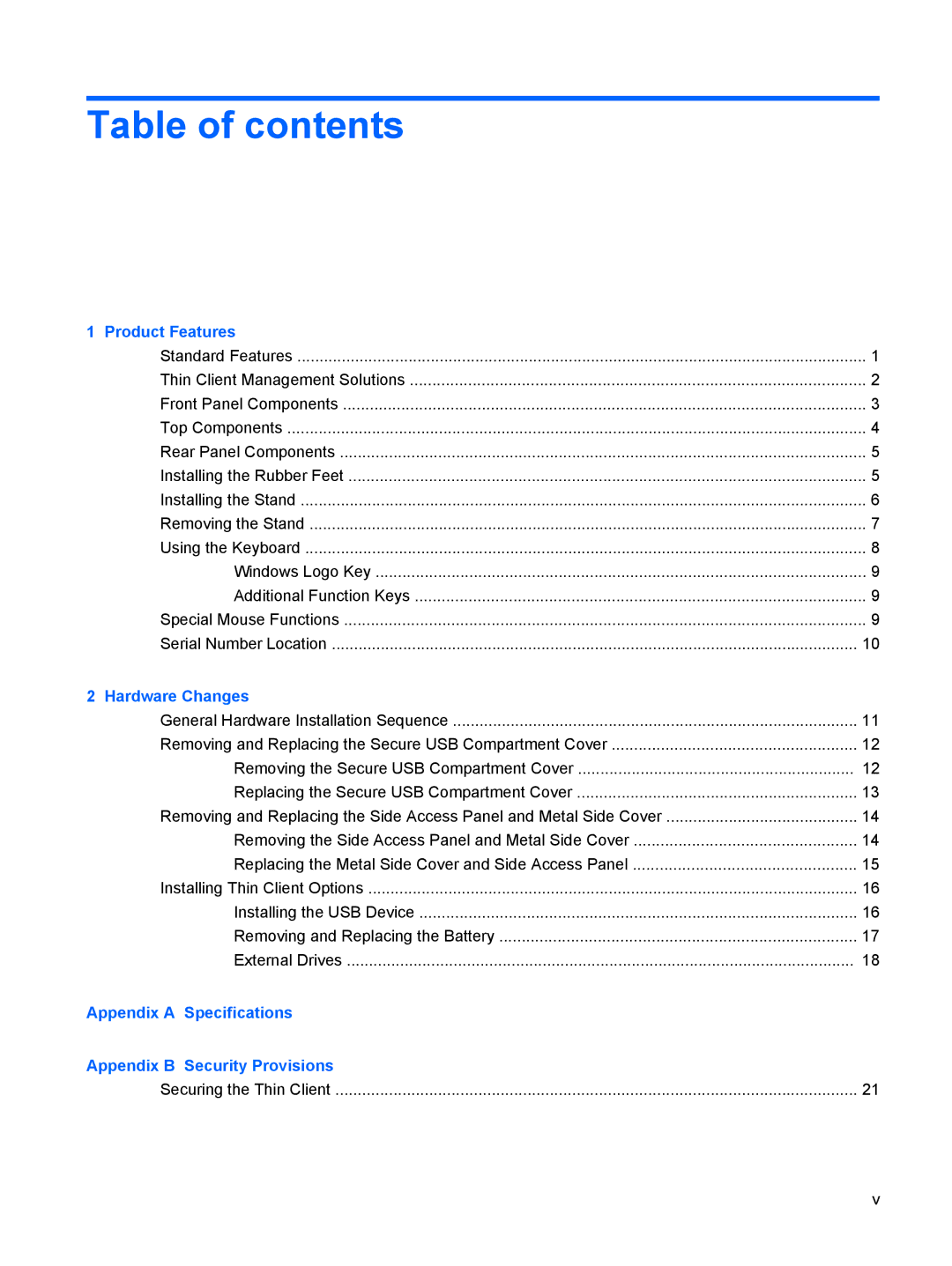 HP t5630w manual Table of contents 