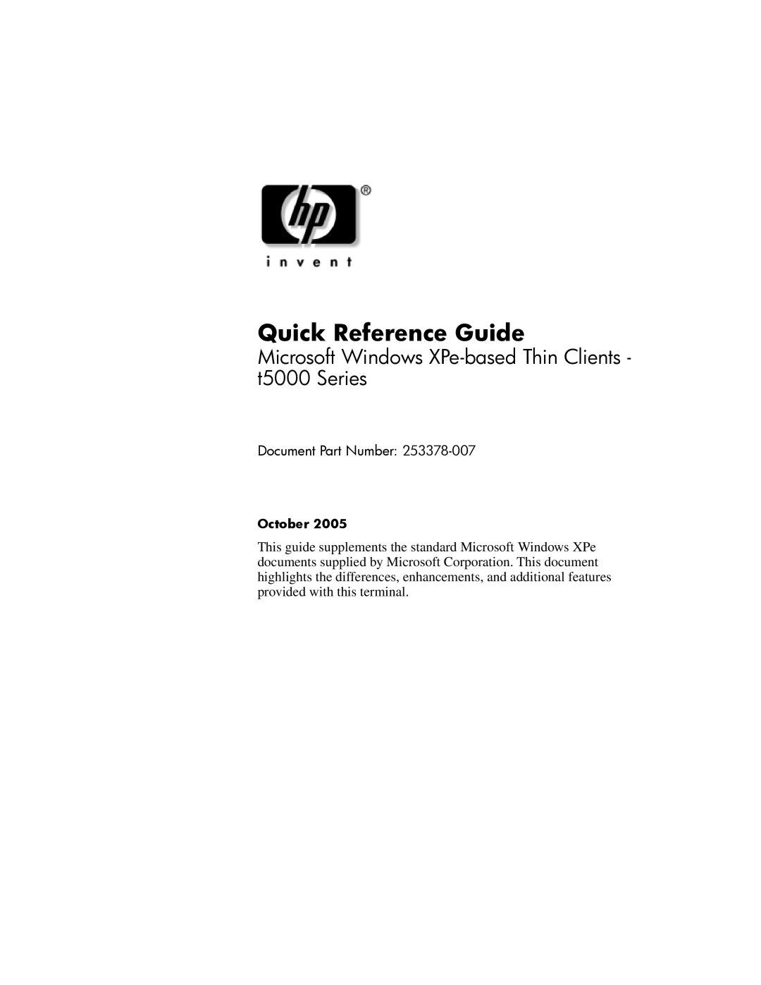 HP t5700 manual Quick Reference Guide 