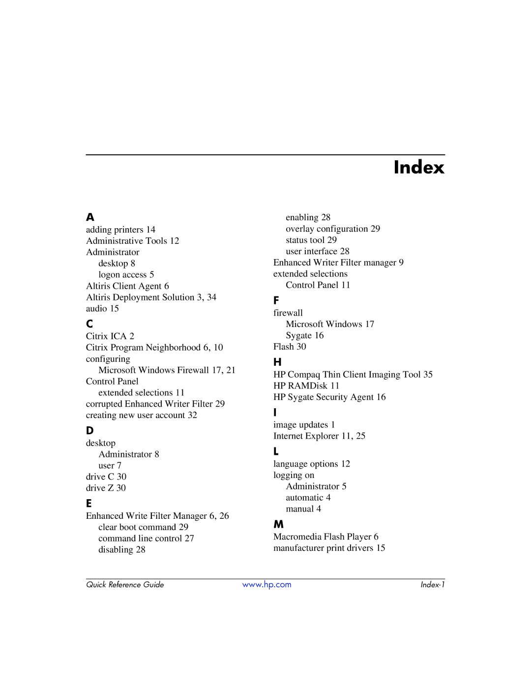 HP t5700 manual Index 