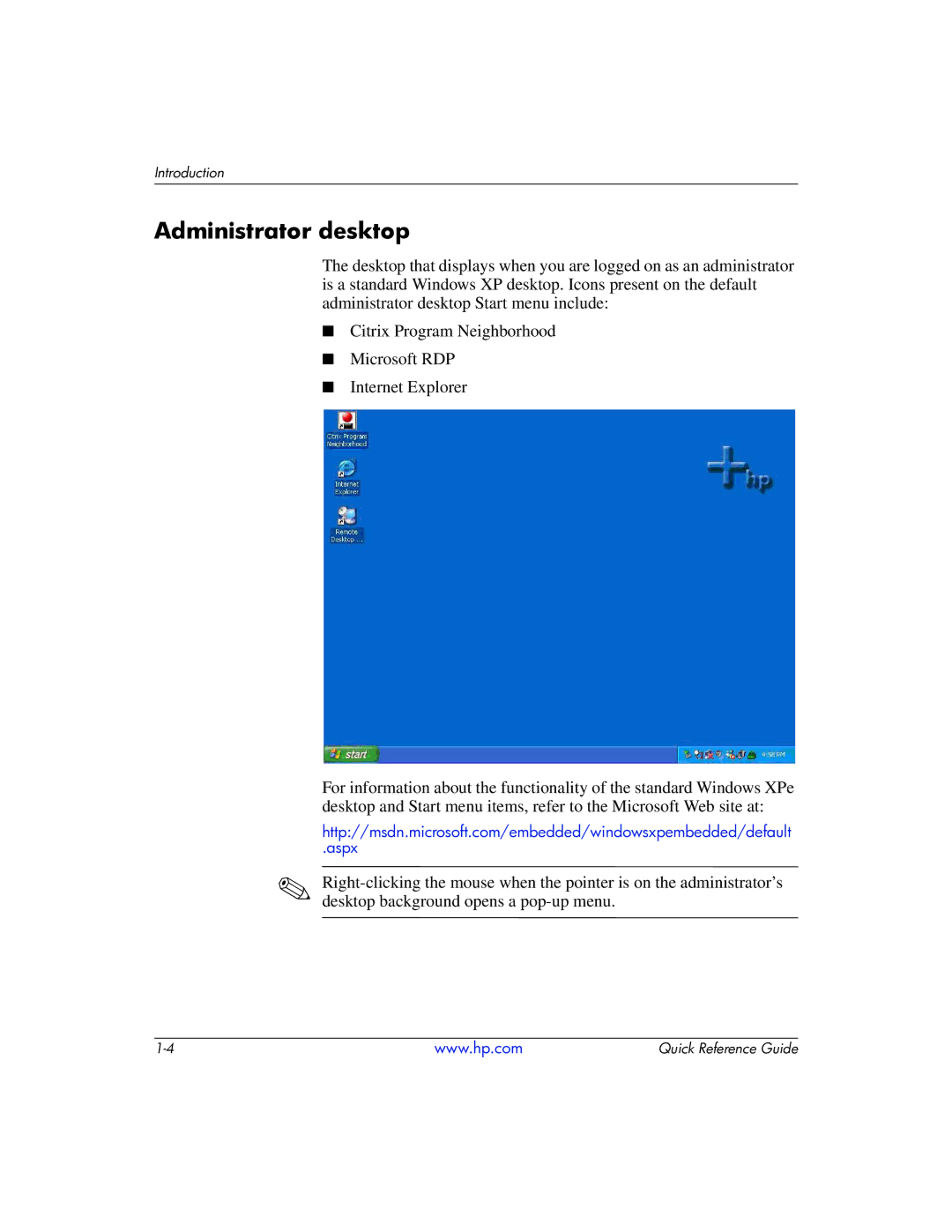 HP t5710 manual Administrator desktop 