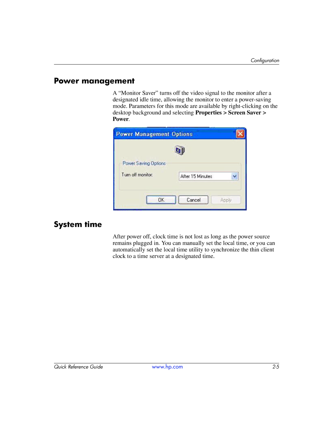 HP t5710 manual Power management, System time 