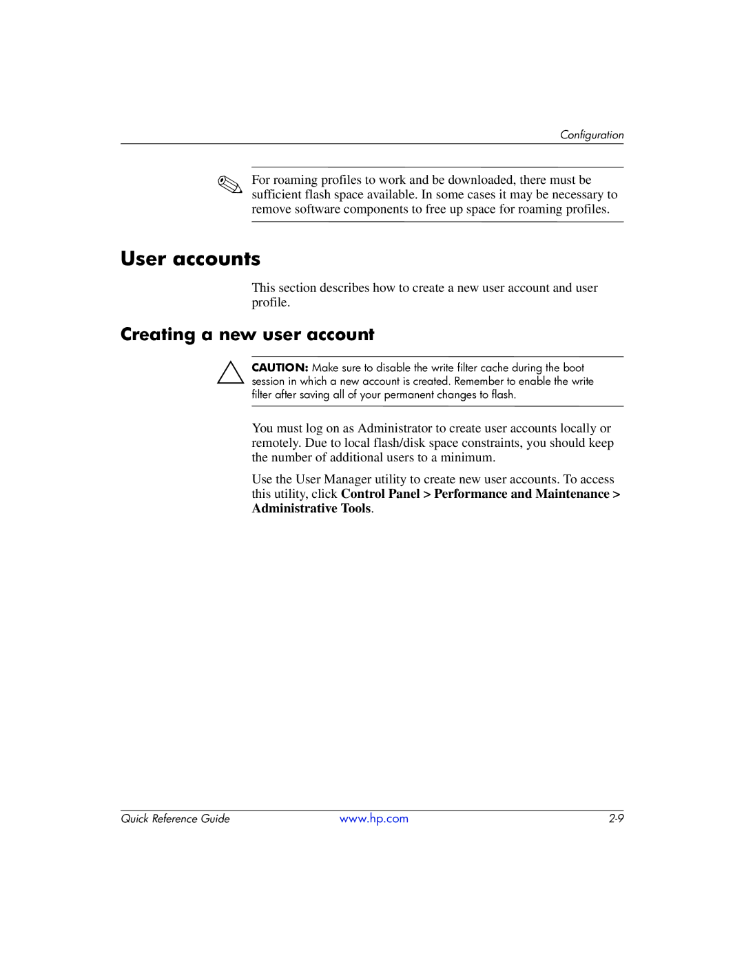 HP t5710 manual User accounts, Creating a new user account 