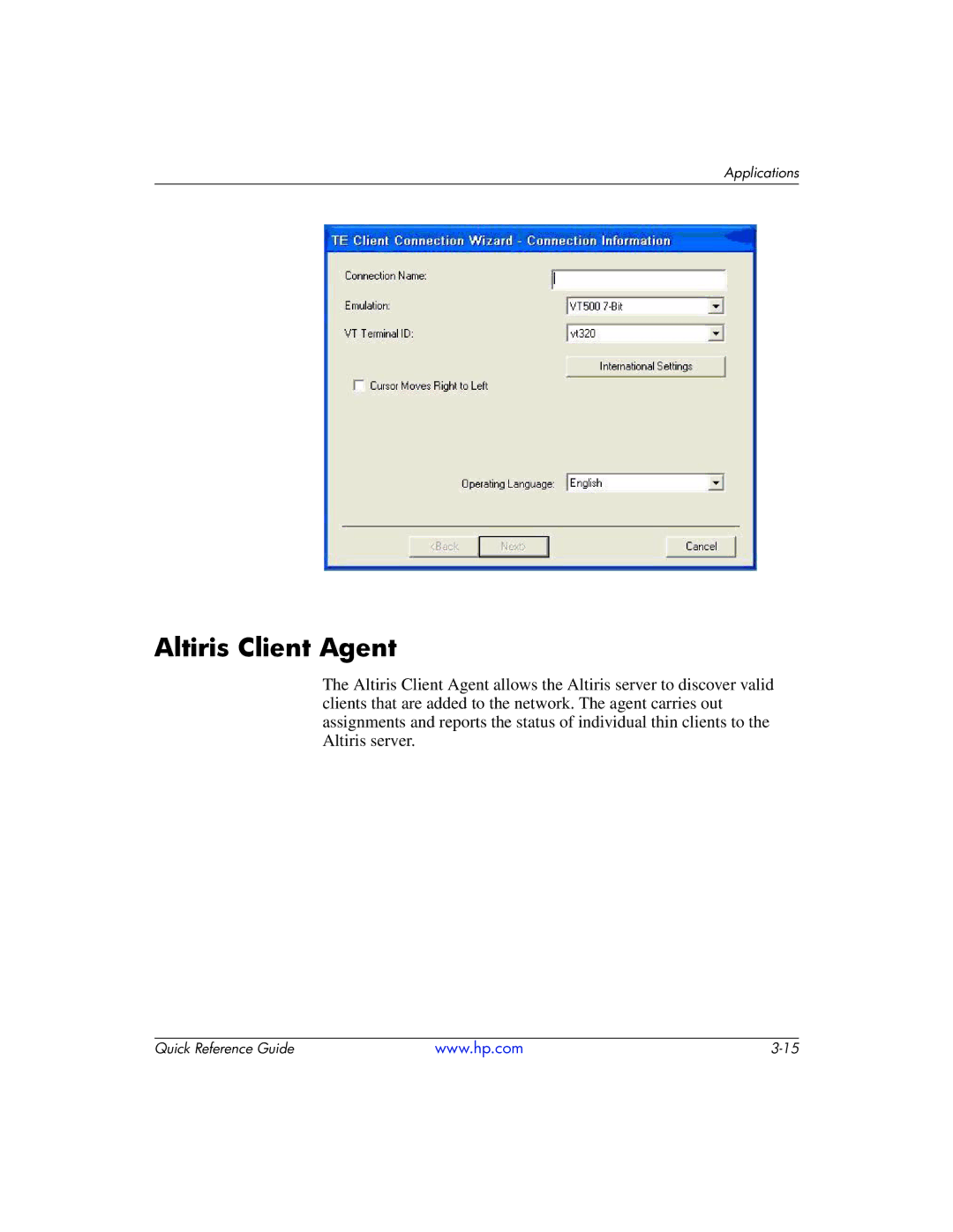 HP t5710 manual Altiris Client Agent 