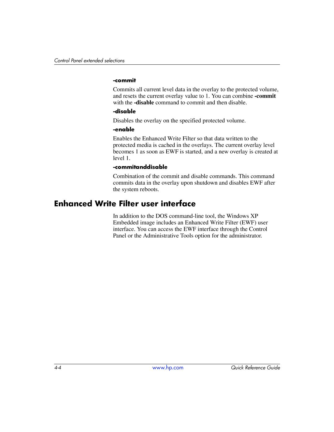 HP t5710 manual Enhanced Write Filter user interface 