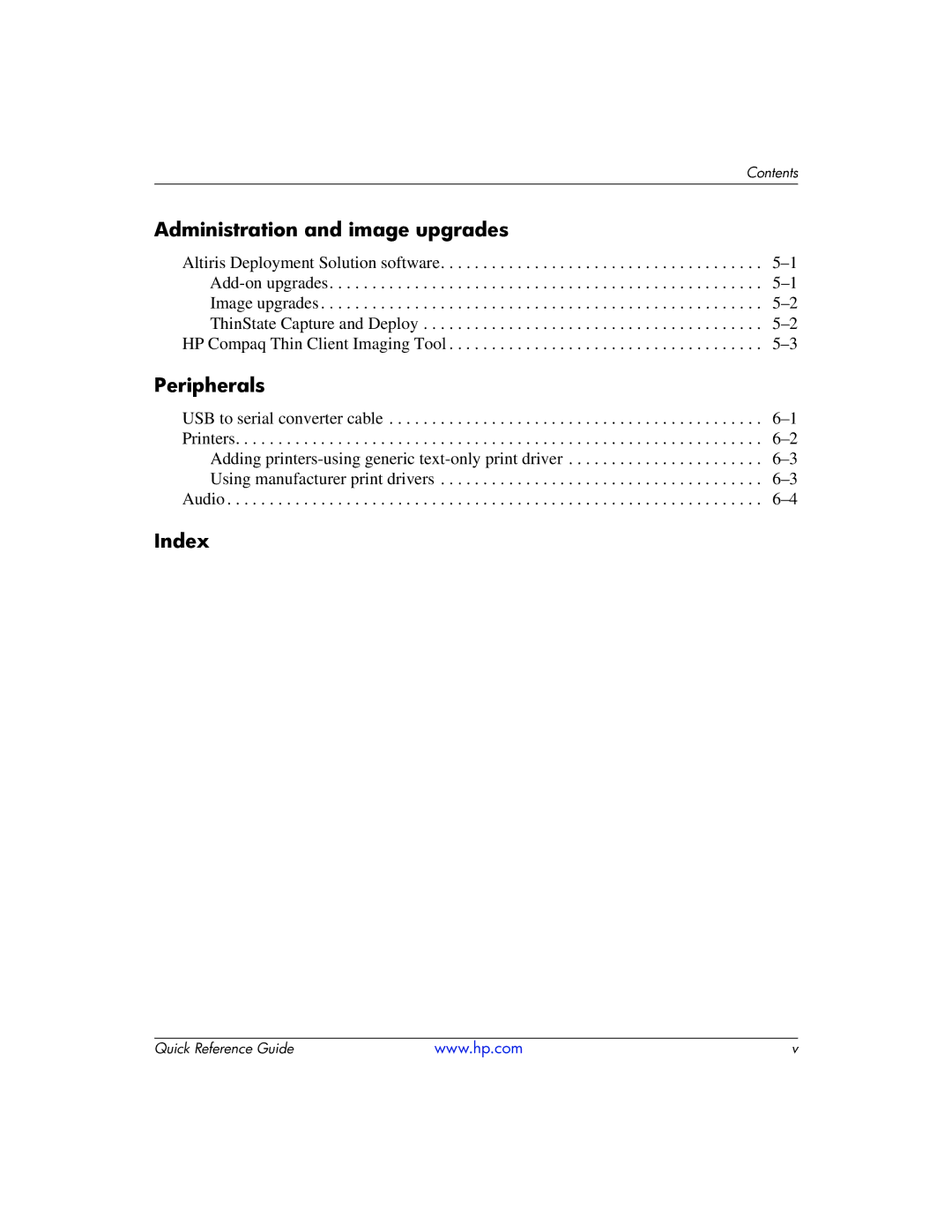 HP t5710 manual Index 