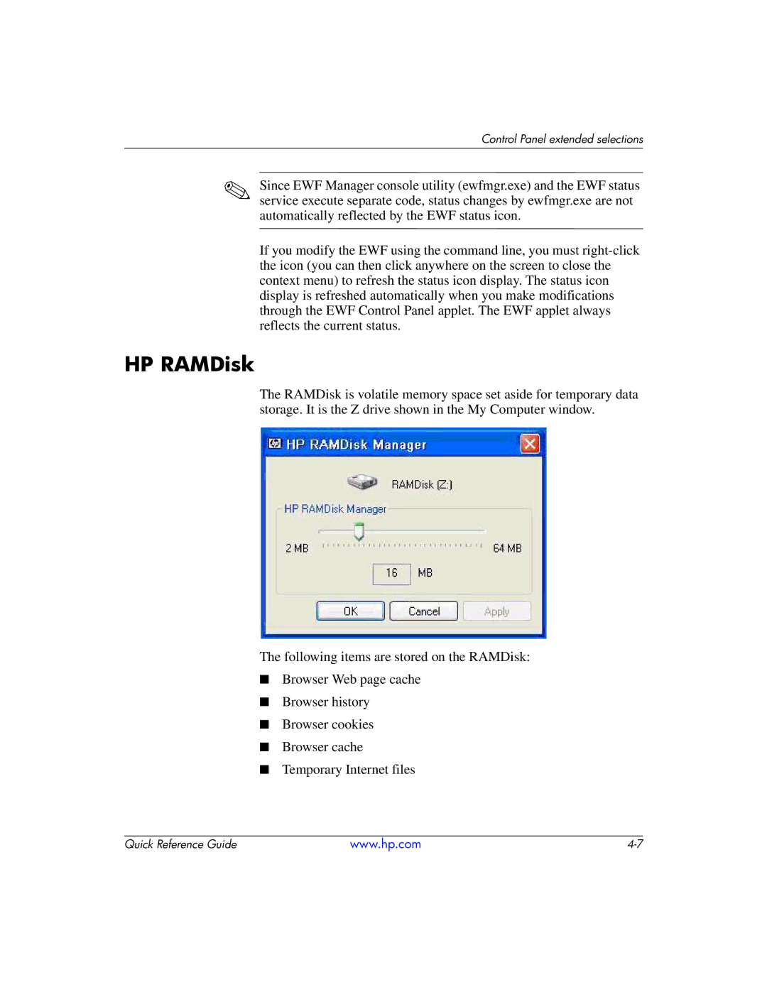 HP t5710 manual HP RAMDisk 