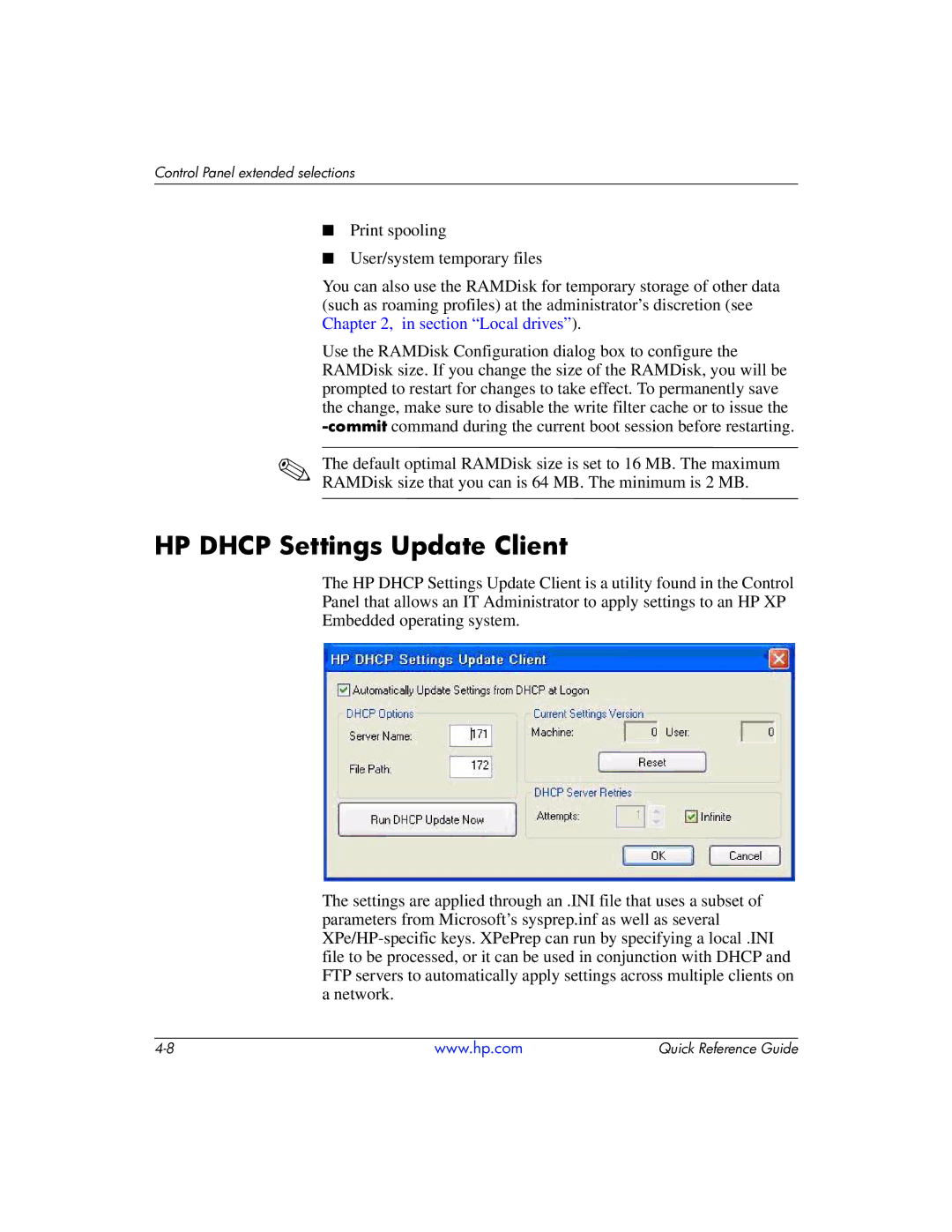 HP t5710 manual HP Dhcp Settings Update Client 