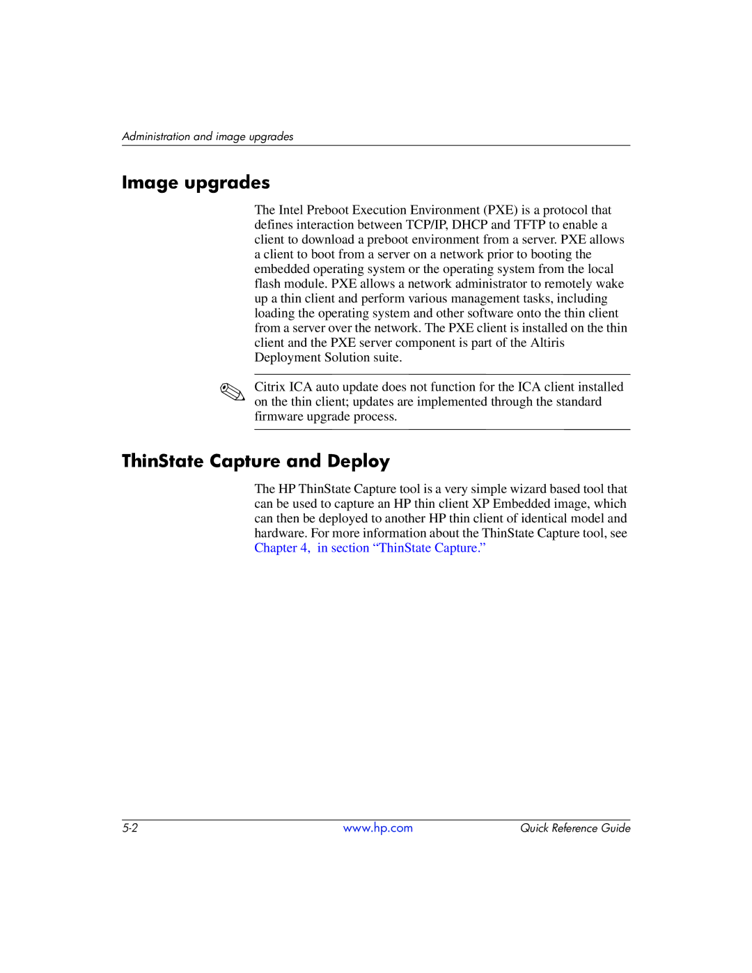 HP t5710 manual Image upgrades, ThinState Capture and Deploy 