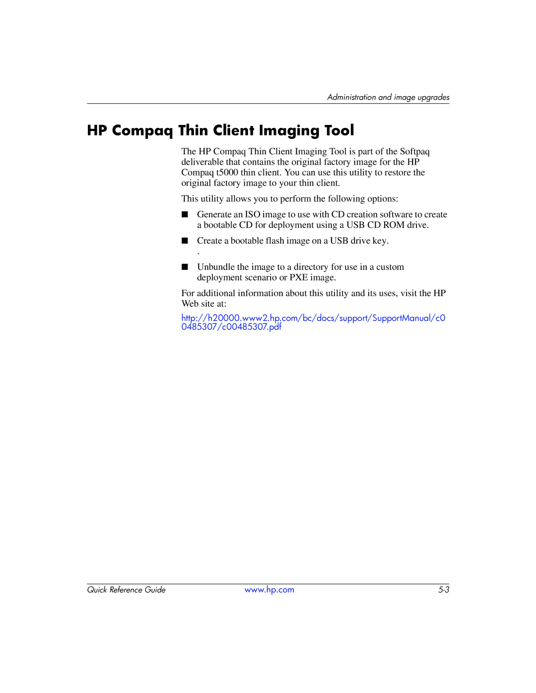 HP t5710 manual HP Compaq Thin Client Imaging Tool 