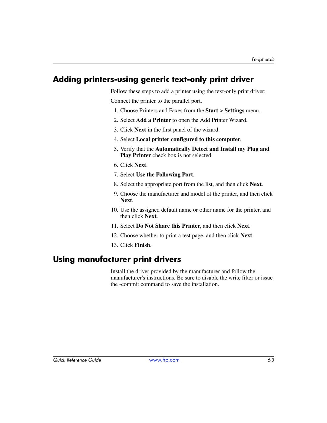 HP t5710 manual Adding printers-using generic text-only print driver, Using manufacturer print drivers 